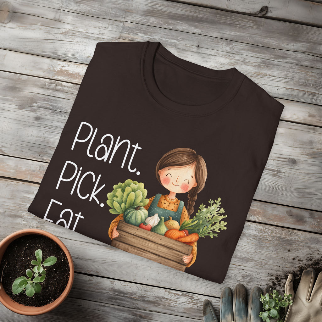 Plant Pick Eat, Cartoon Gardener T-Shirt