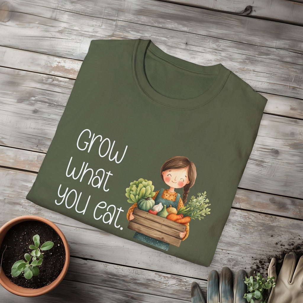 Grow What You Eat, Cartoon Gardener T-Shirt