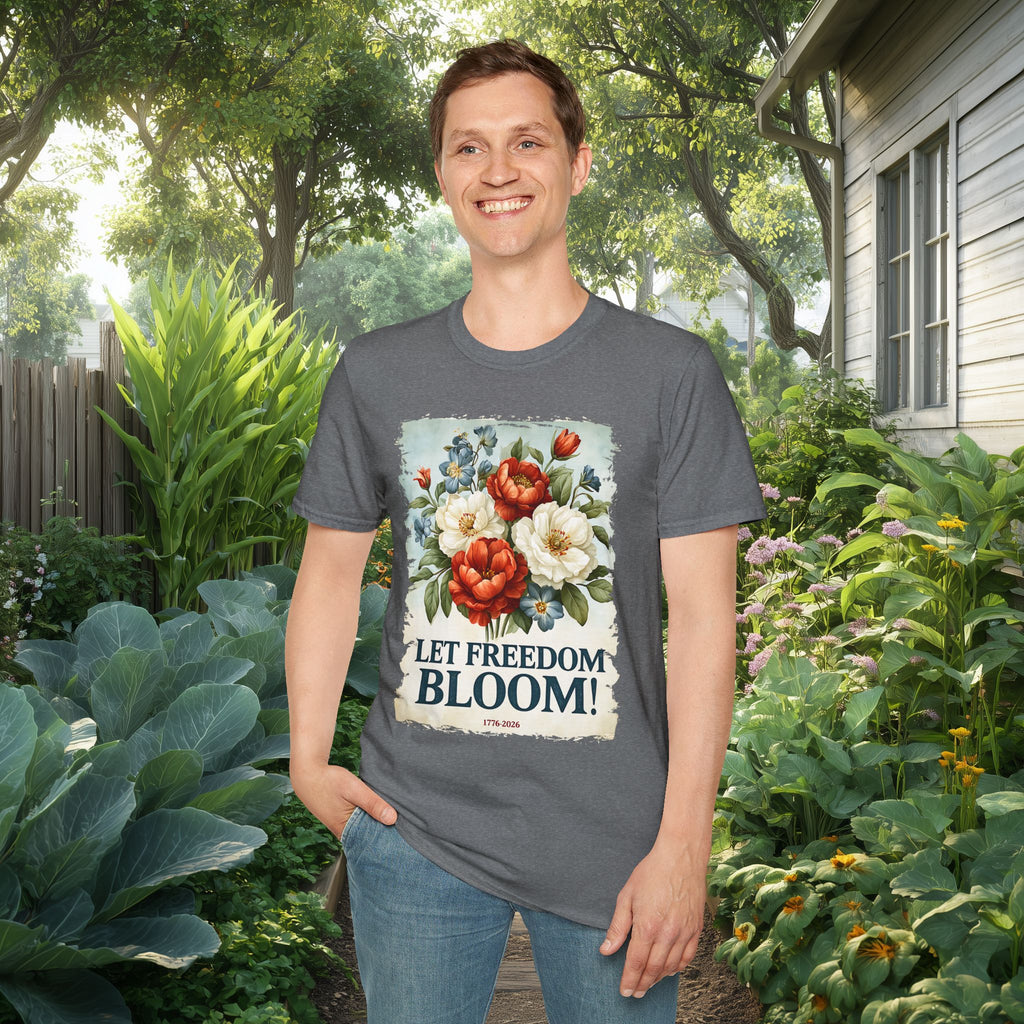 Let Freedom Bloom Patriotic Floral Vintage Poster T-Shirt