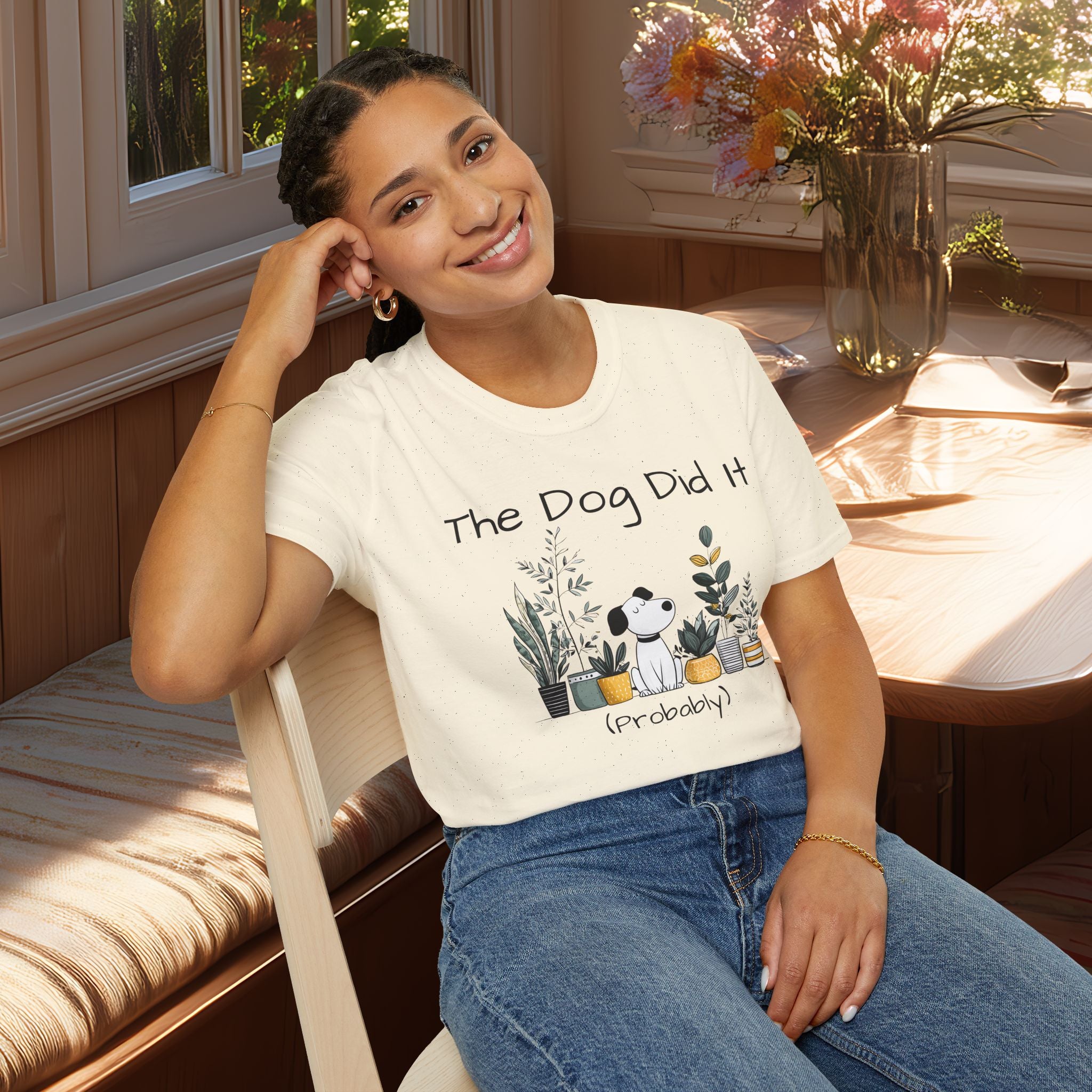 “The Dog Did It” T-Shirt – Perfect Gift for Dog Moms and Plant Lovers