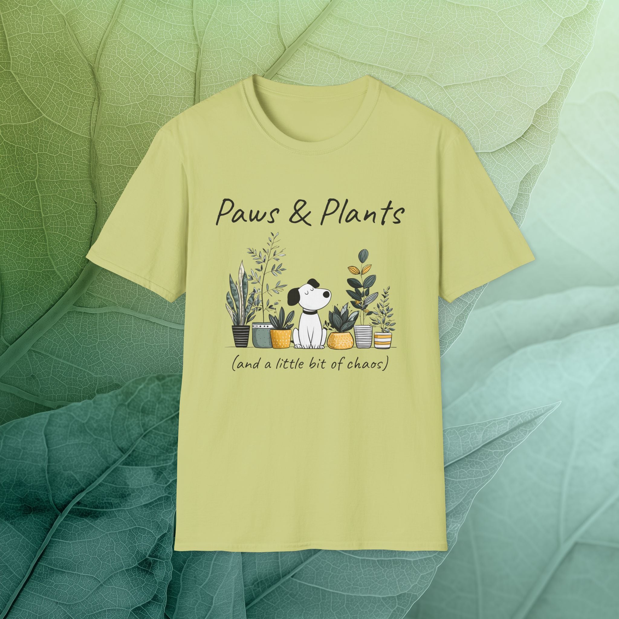 Cute Dog and Plants Tee – “Paws & Plants (and a little bit of chaos)”