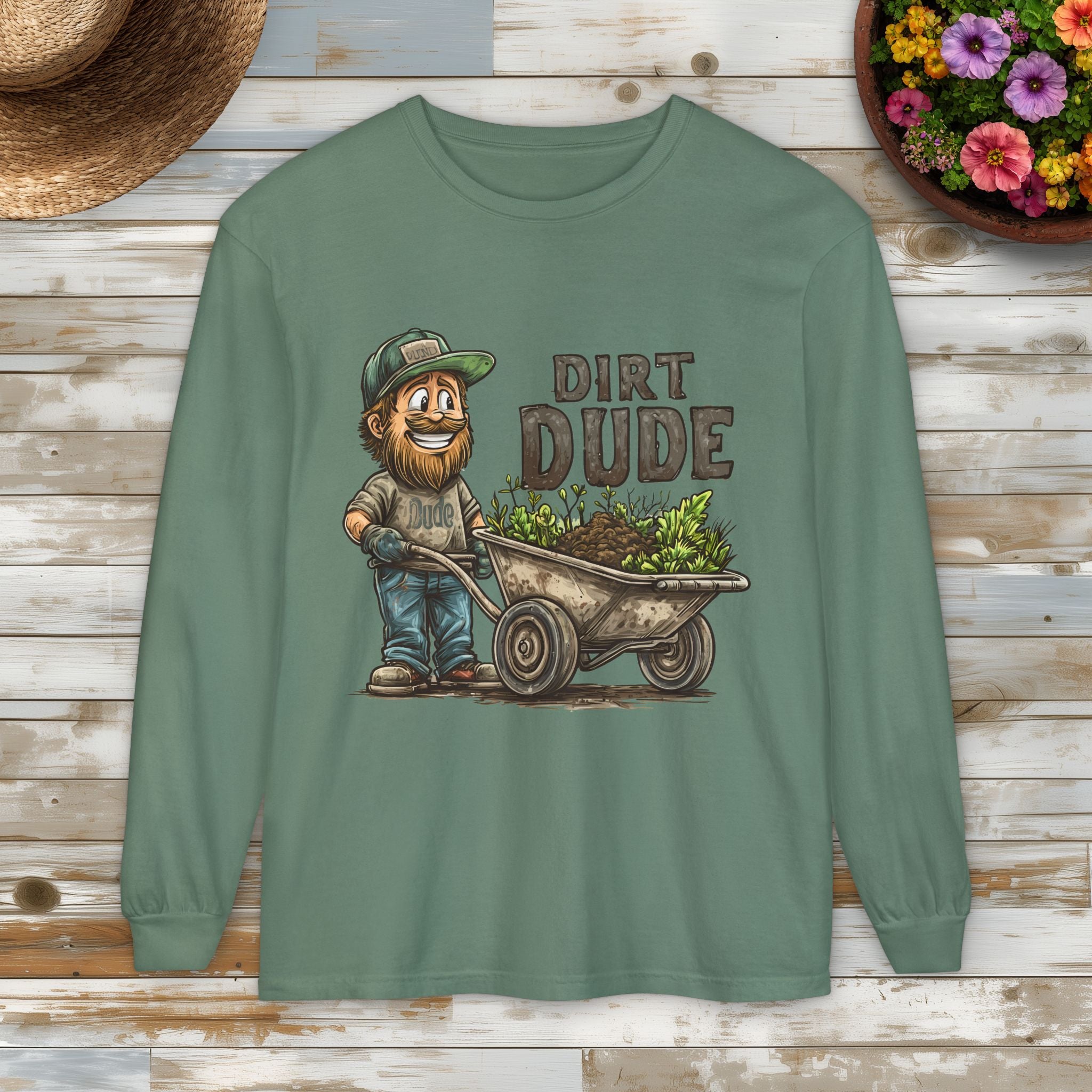 Dirt Dude with Wheelbarrow Long Sleeve Tee