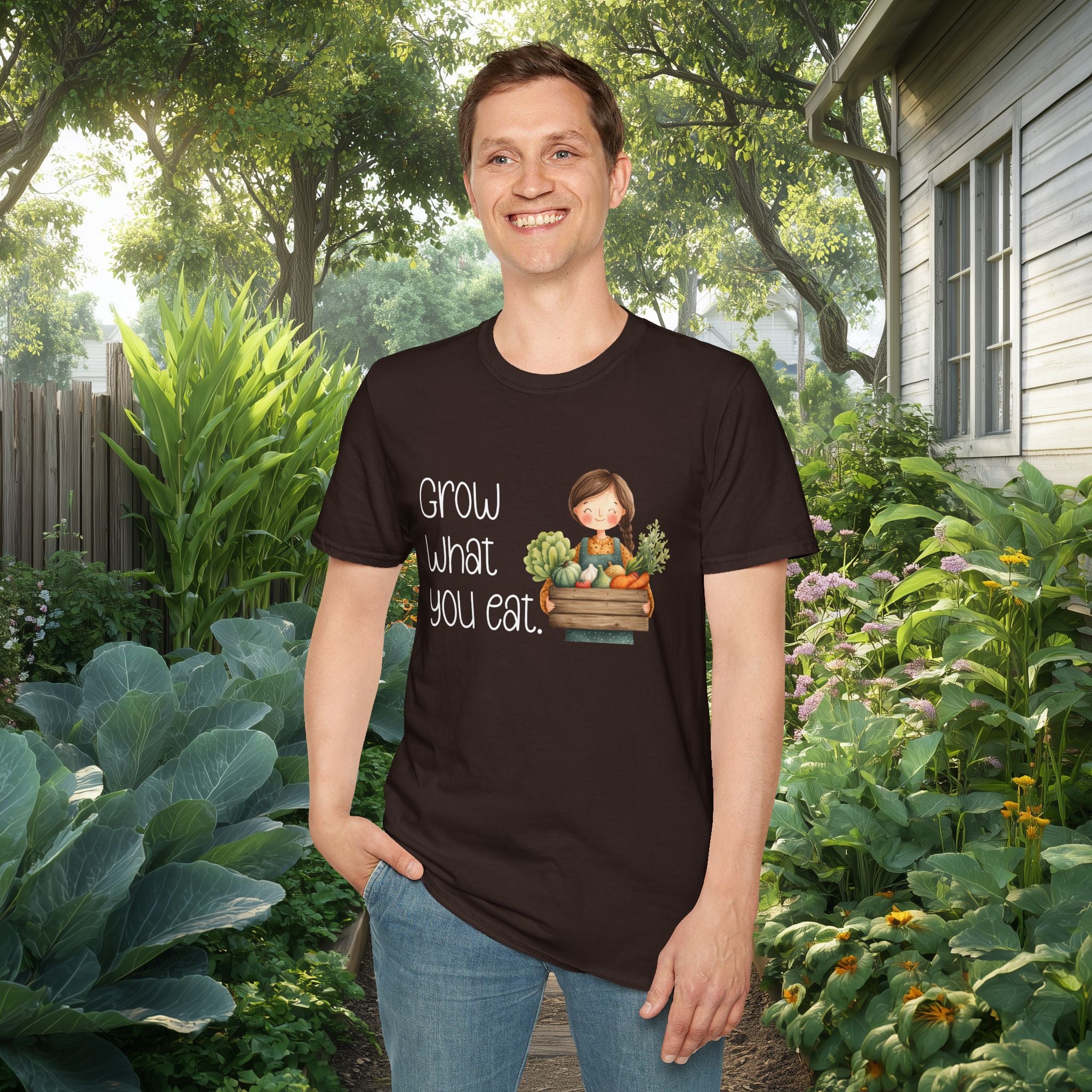 Grow What You Eat, Cartoon Gardener T-Shirt