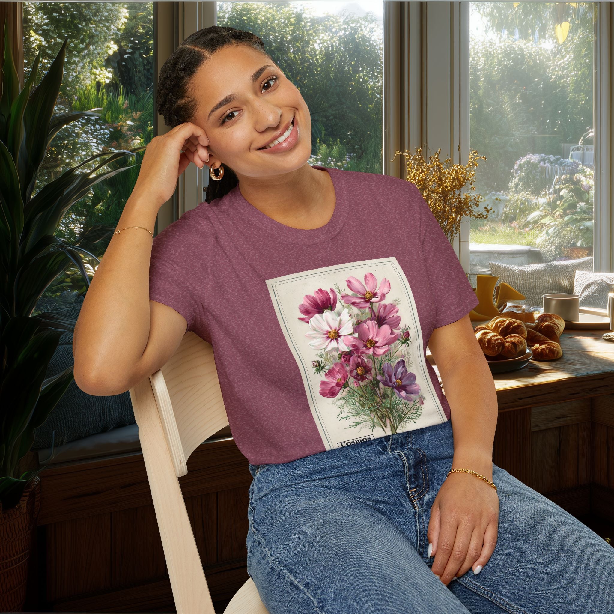 Vintage Cosmos Seed Packet Unisex T-Shirt for Gardeners, Nature Lovers, Summer Casual Wear
