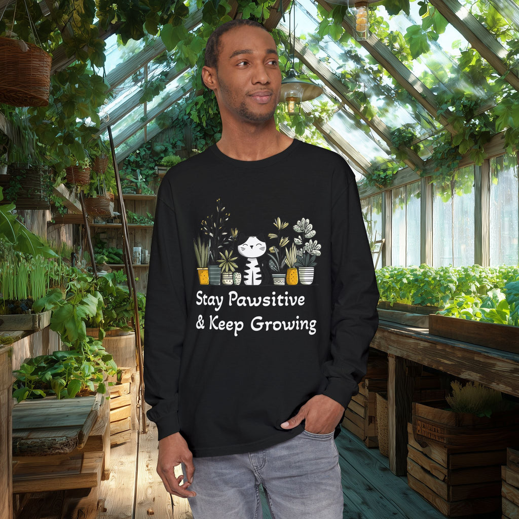 Stay Pawsitive & Keep Growing Cat Lover Long Sleeve T-Shirt