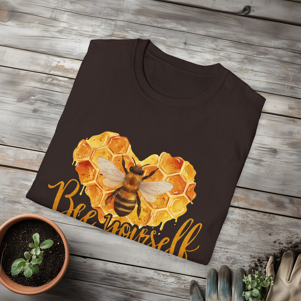 Sweet Honeycomb Heart Bee Yourself Unisex T-Shirt for Gardeners, Nature Lovers, Bee Enthusiasts