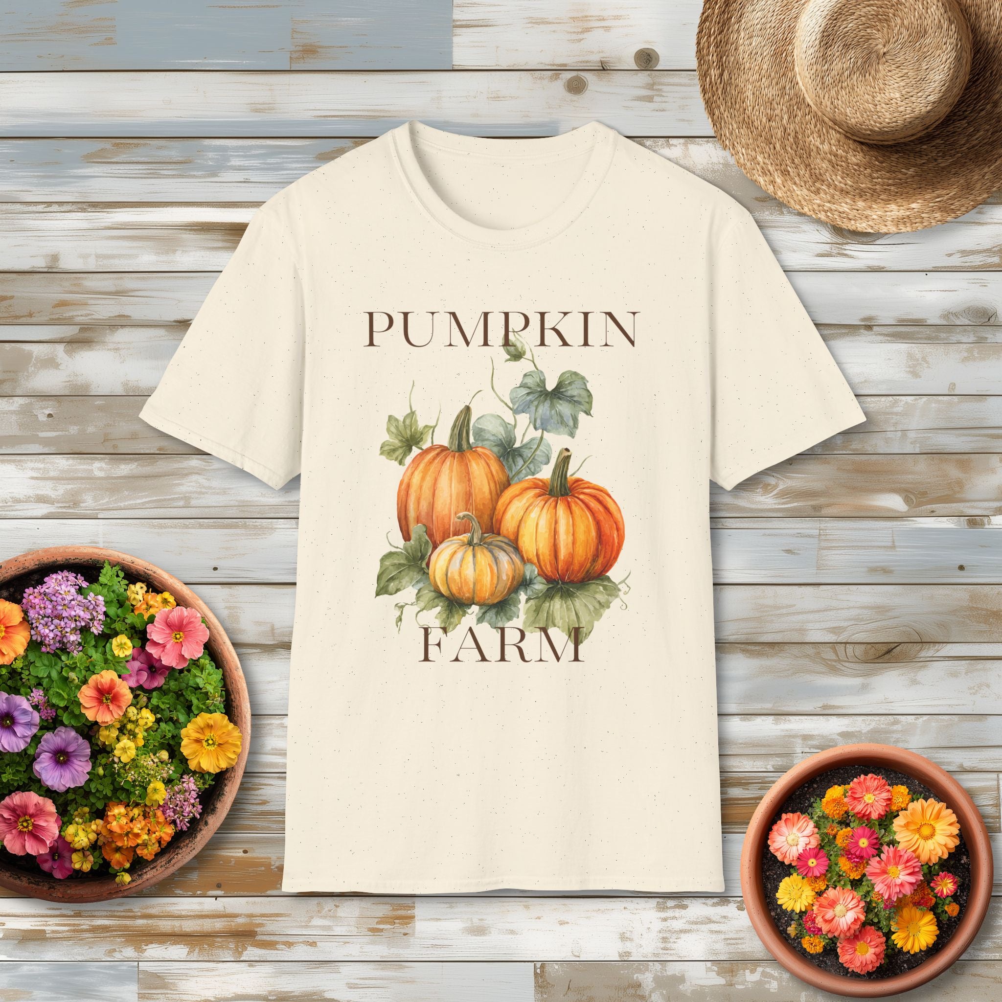 Autumn Pumpkin Farm Watercolor Shirt with Vintage Farm Style