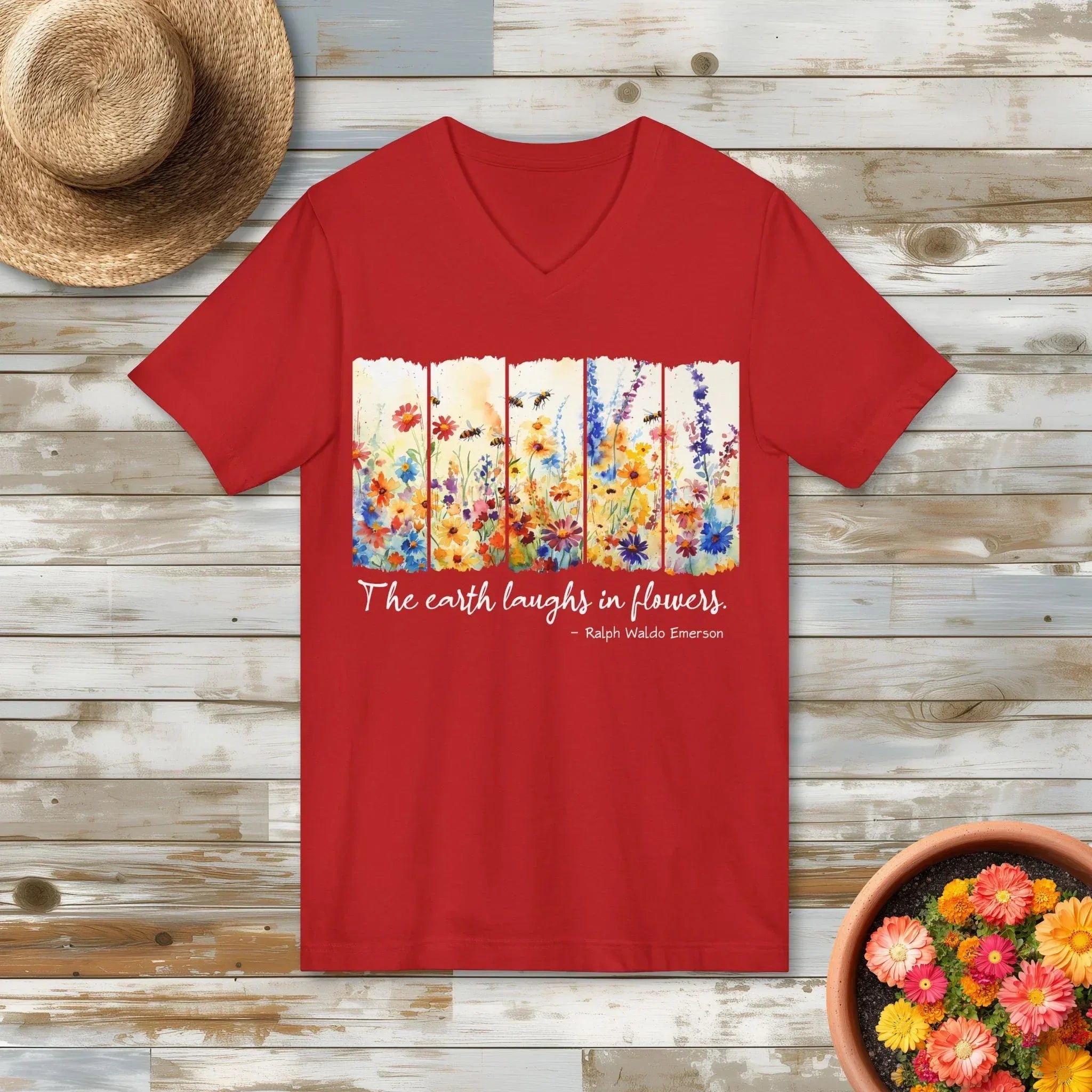 Earth Laughs in Flowers V-Neck Shirt – Emerson Wildflower Tee
