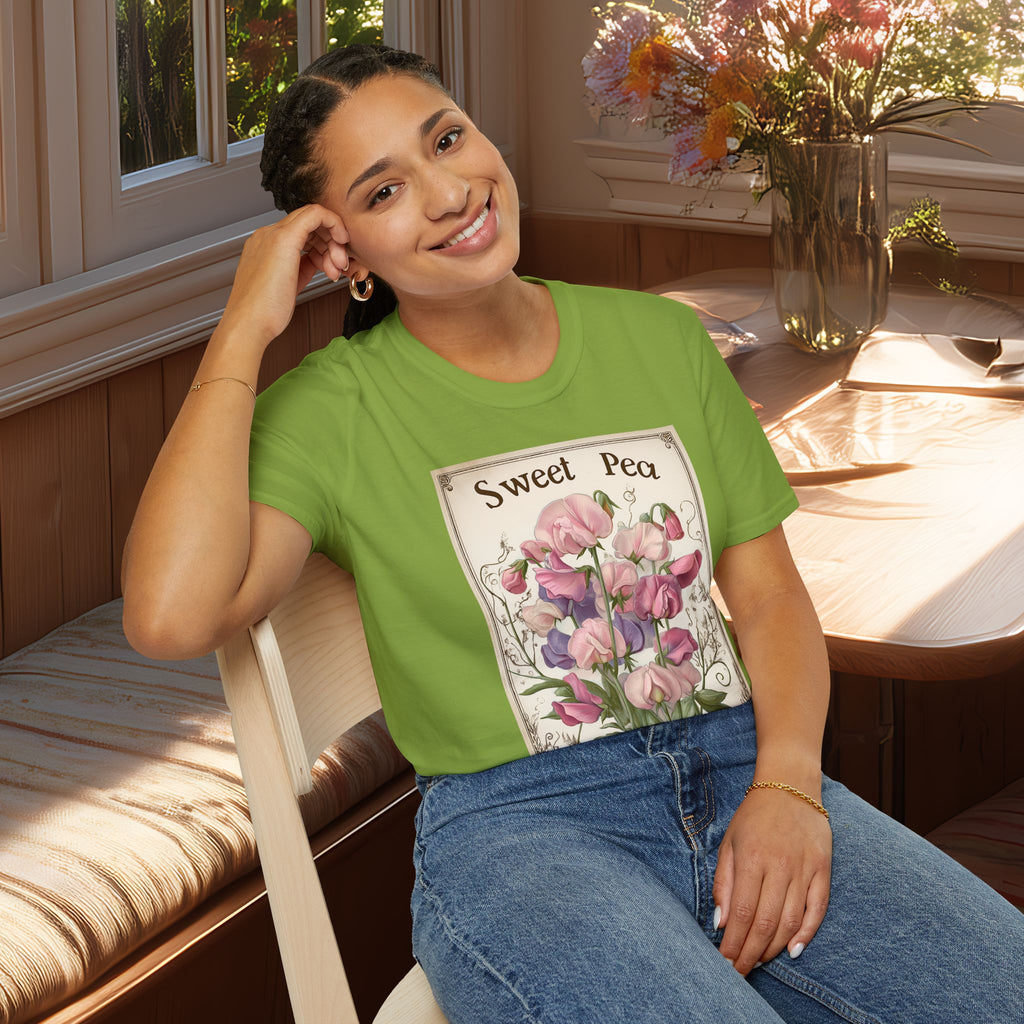 Vintage Sweet Peas Seed Packet T-Shirt for Gardeners