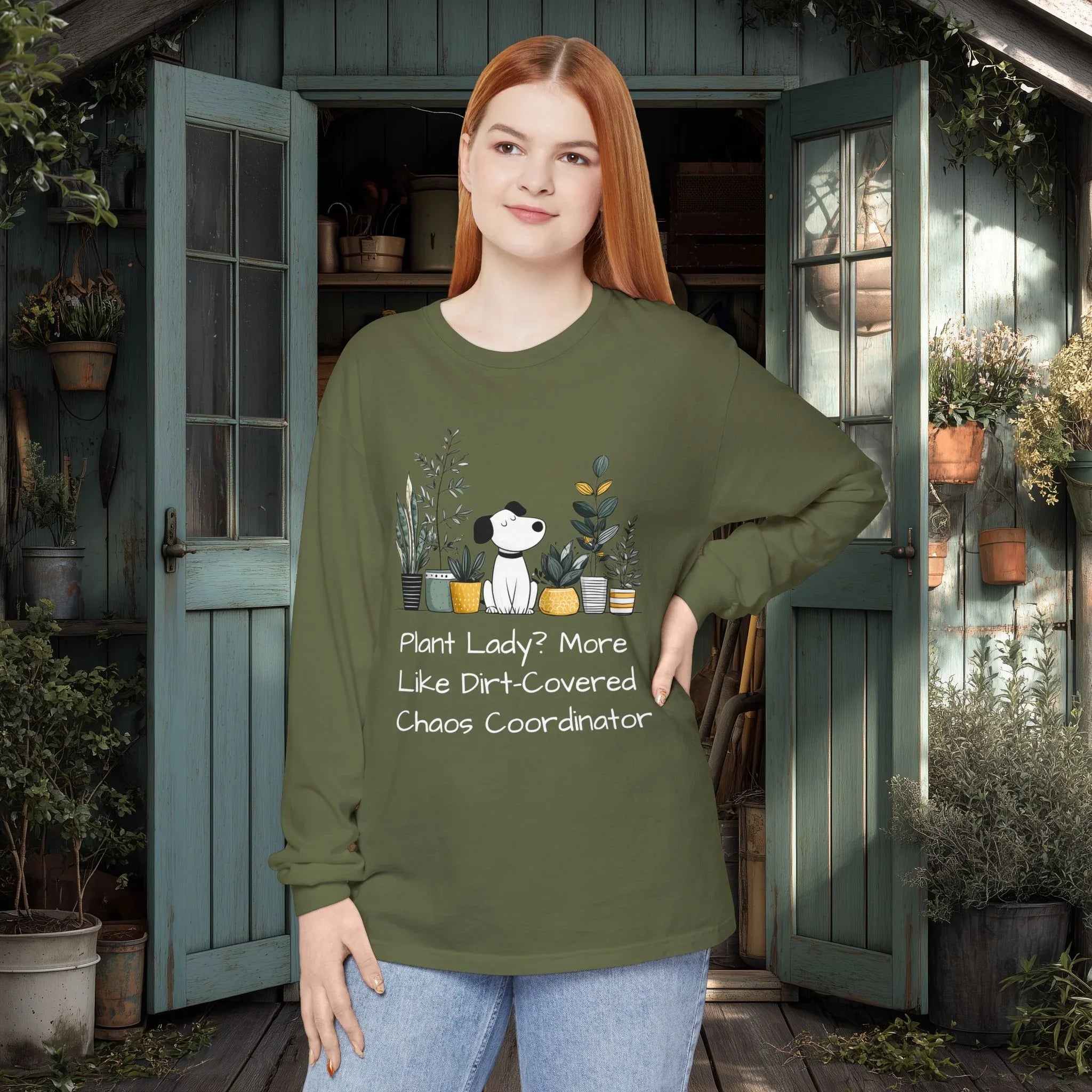 Plant Lady Chaos Coordinator - Dog & Plants Long Sleeve Tee