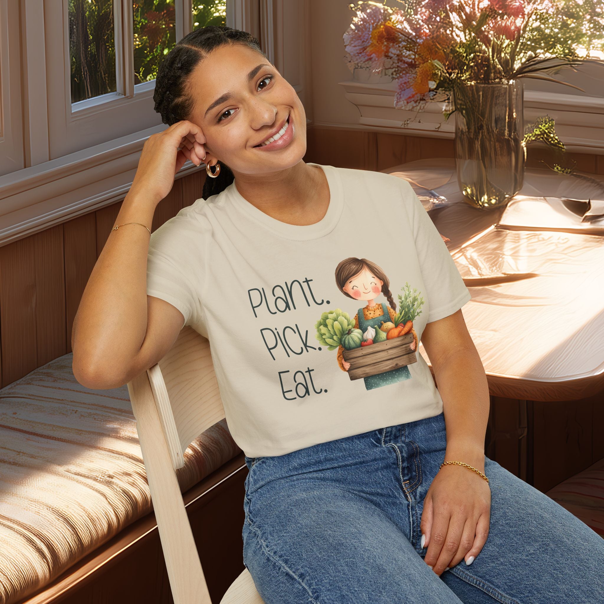 Plant Pick Eat, Cartoon Gardener T-Shirt