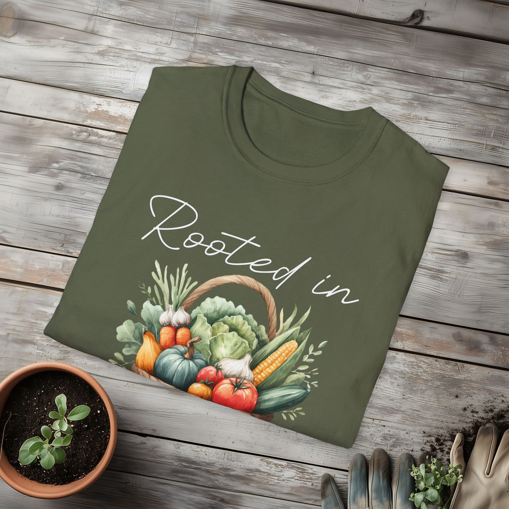 Rooted in Goodness T-Shirt for Gardeners, Nature Lovers, Yoga Enthusiasts