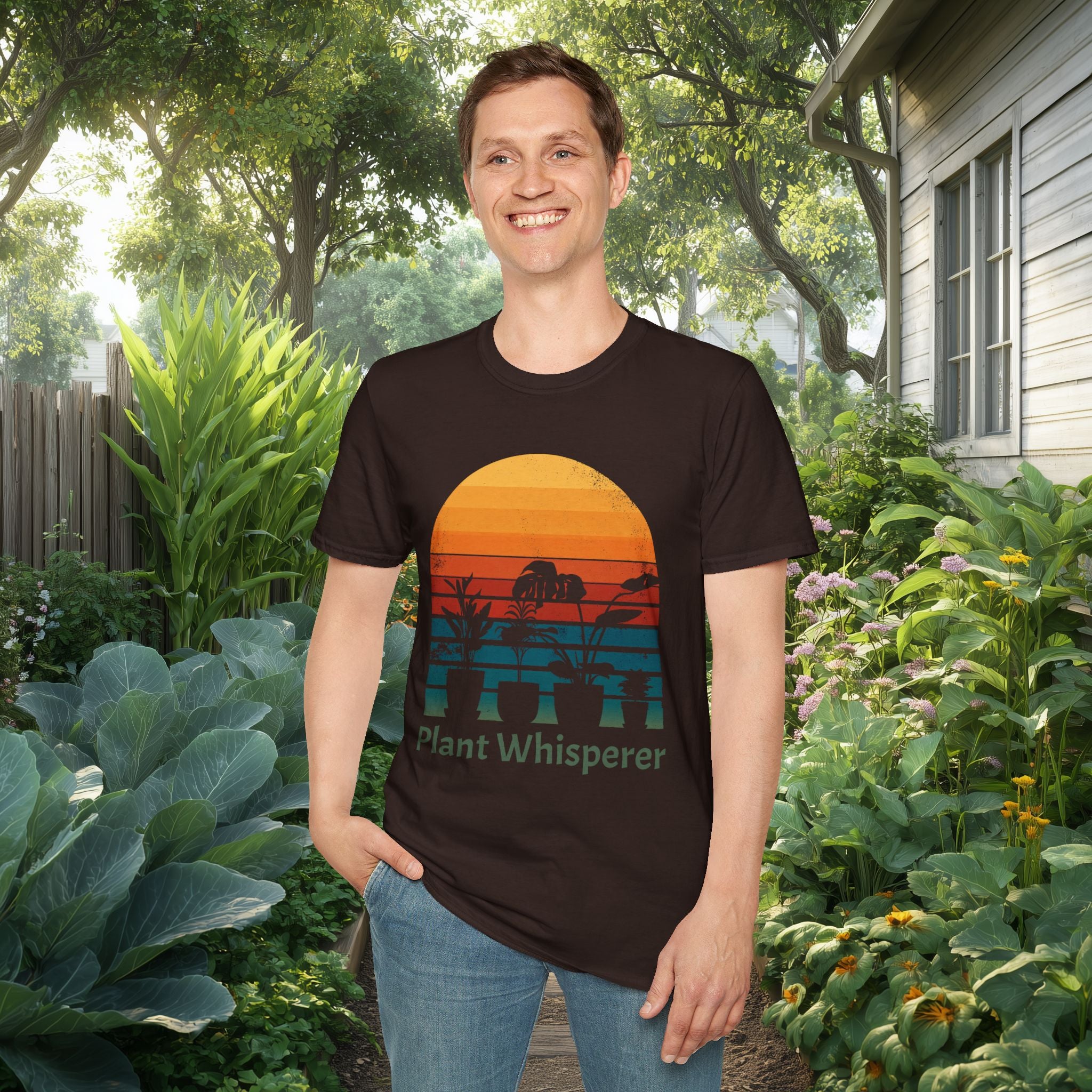 Sunset Plant Whisperer T-Shirt for Gardeners