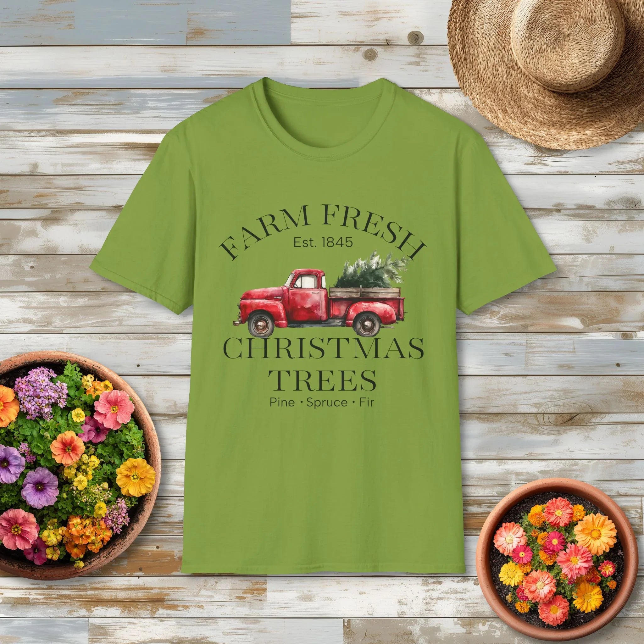 Farm Fresh Christmas Trees T-Shirt with Vintage Farm Style