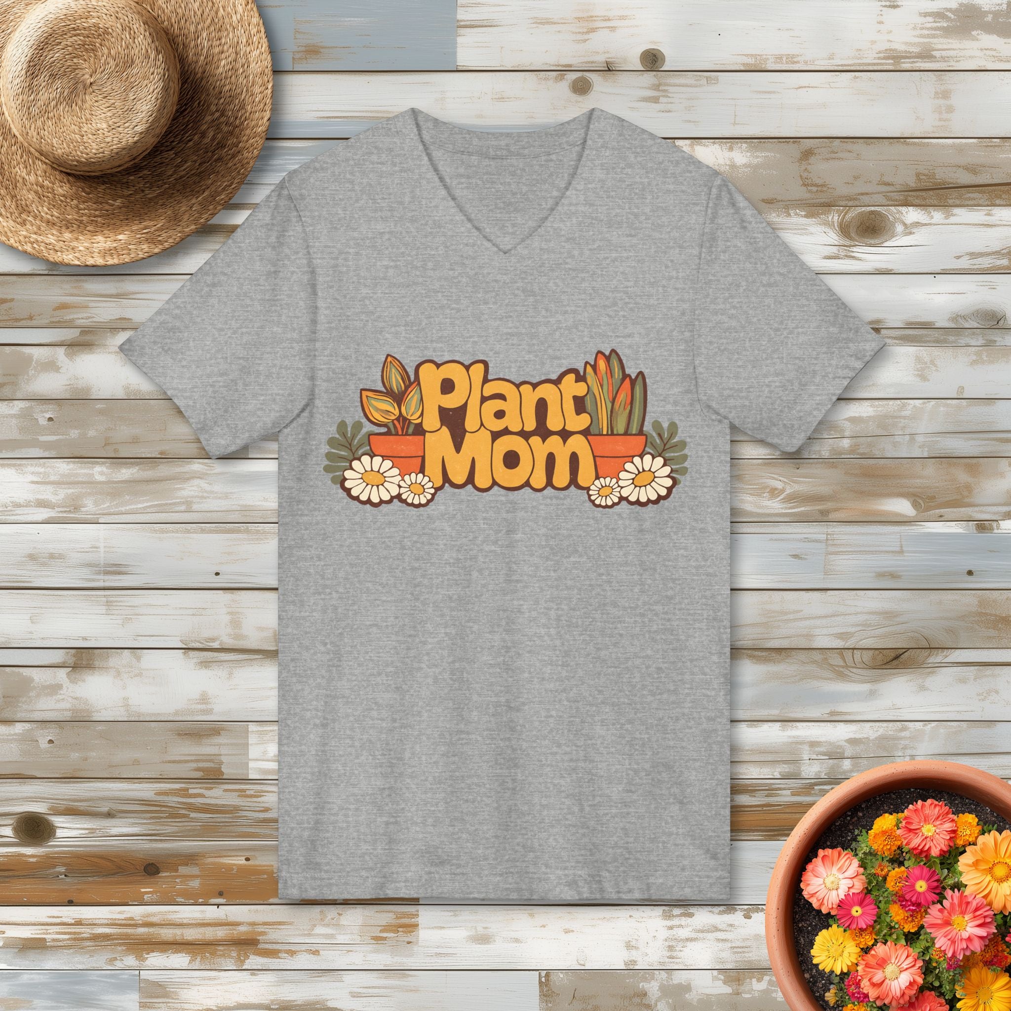 Hippy 1960s Plant Mom Floral V-Neck T-Shirt