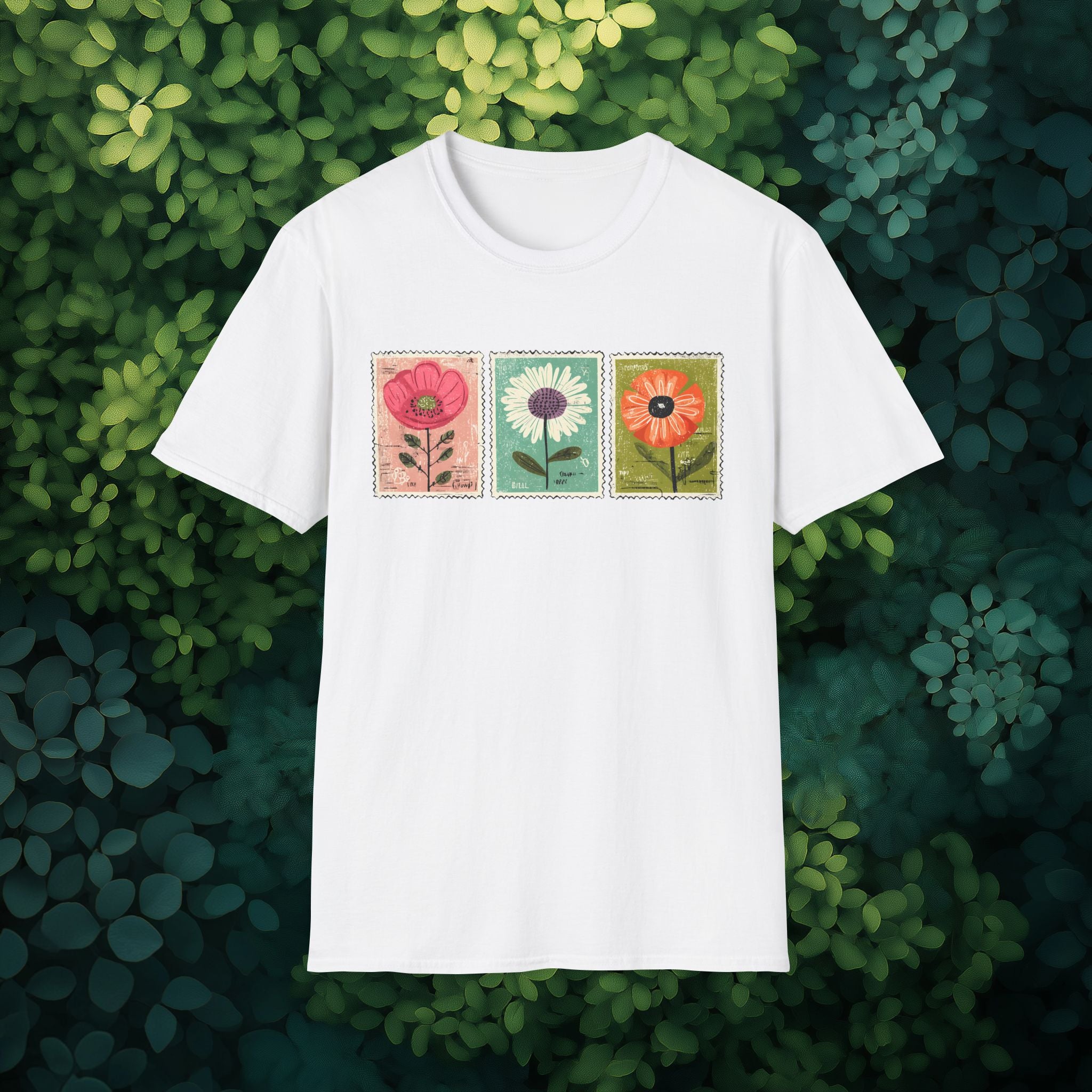 Charming Floral Stamp Trio T-Shirt for Gardeners
