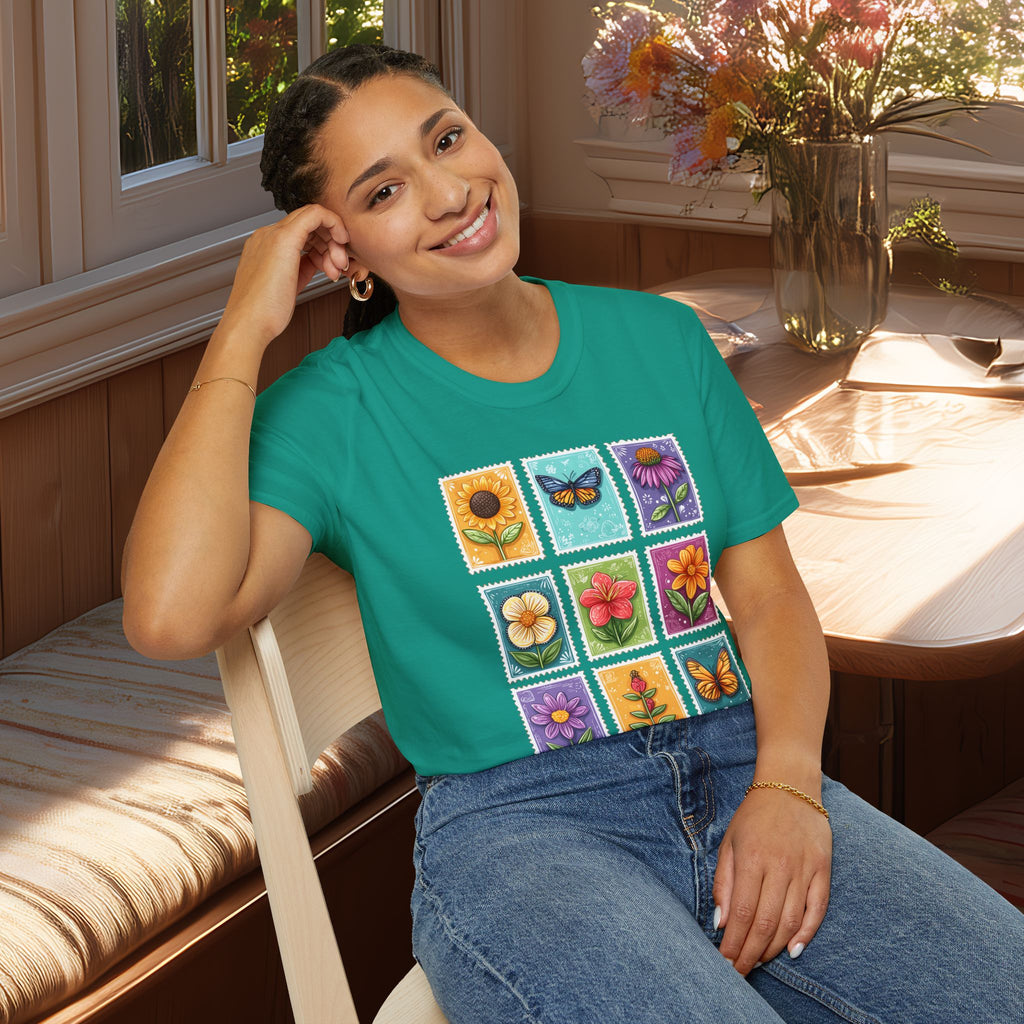 Whimsical 3x3 Floral & Butterfly Stamp Collection T-Shirt