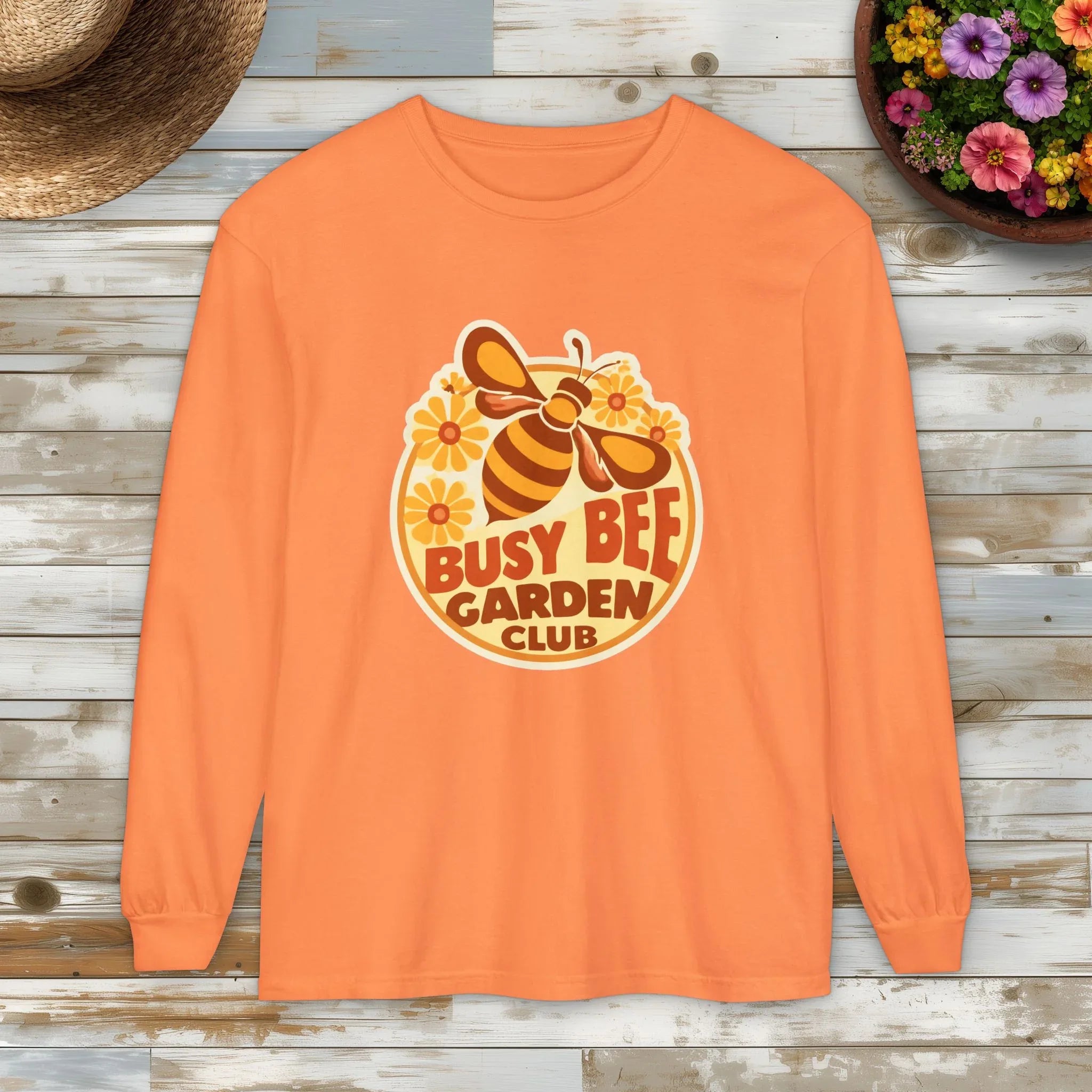 Busy Bee Garden Club Long Sleeve Tee – Retro 60s Bee Shirt