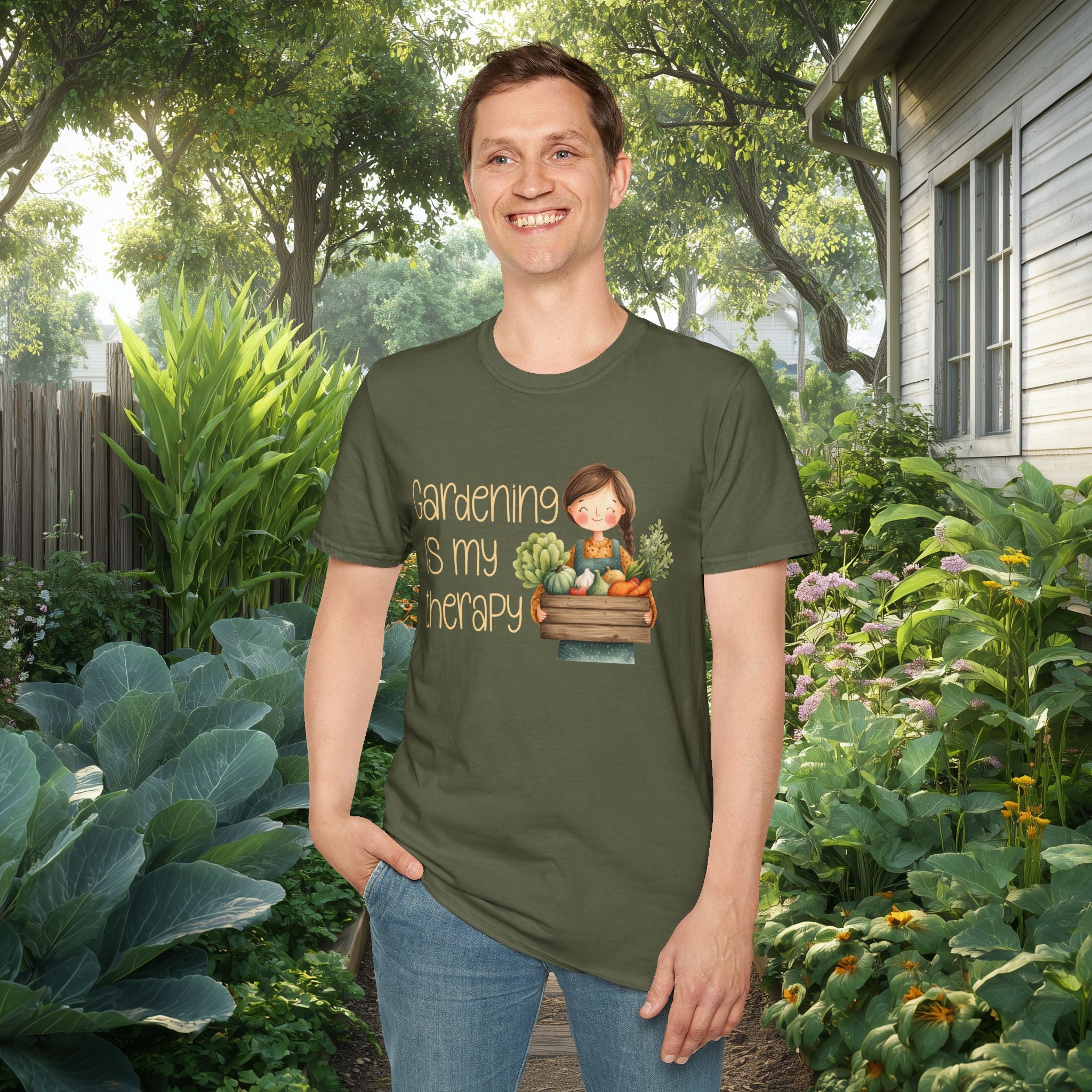 Gardening is My Therapy, Cartoon Gardener T-Shirt