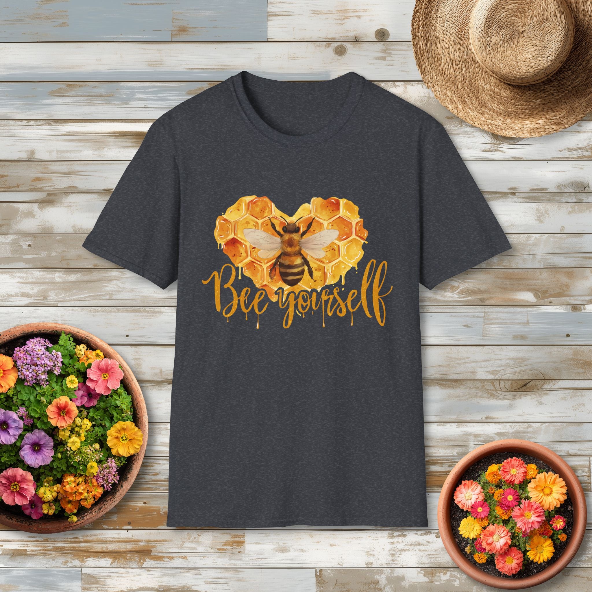 Sweet Honeycomb Heart Bee Yourself T-Shirt for Gardeners, Nature Lovers, Bee Enthusiasts