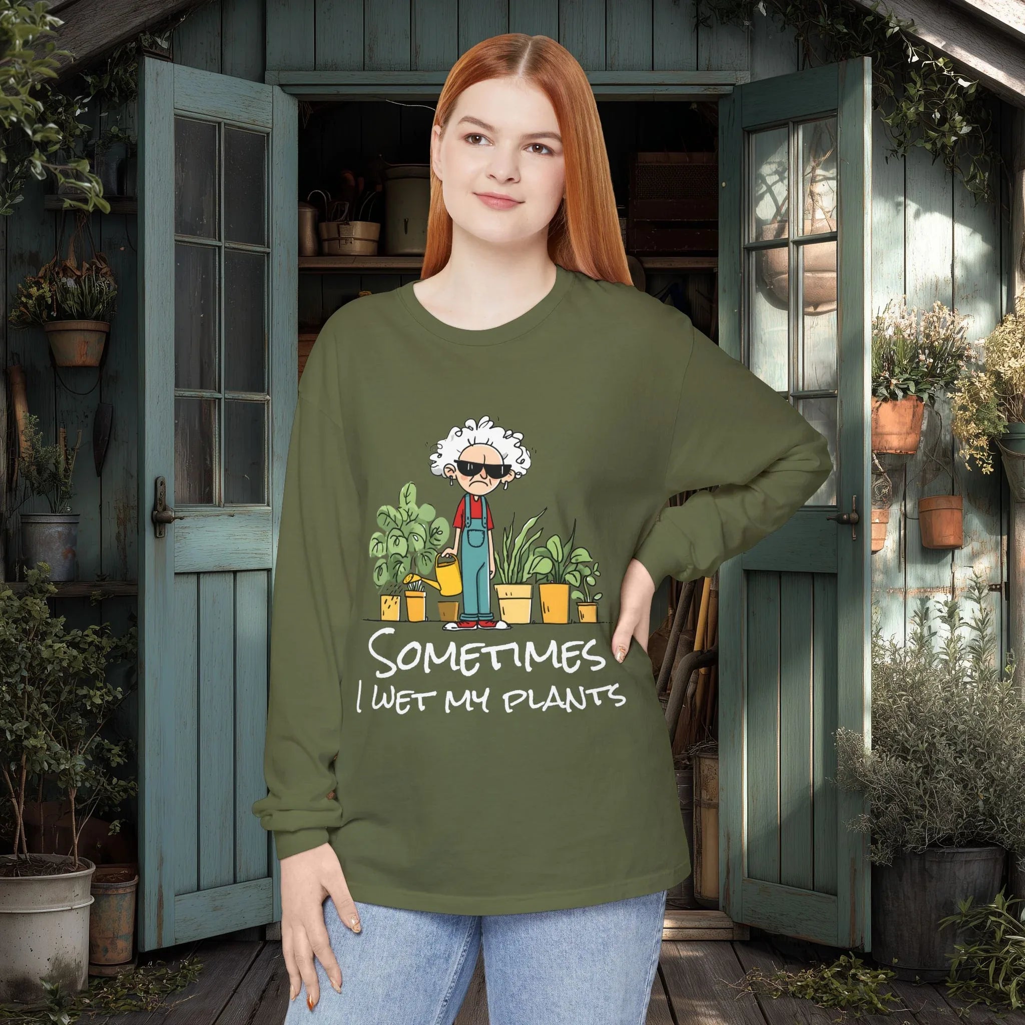 Grumpy Old Lady Sometimes I Wet My Plants Long Sleeve Tee