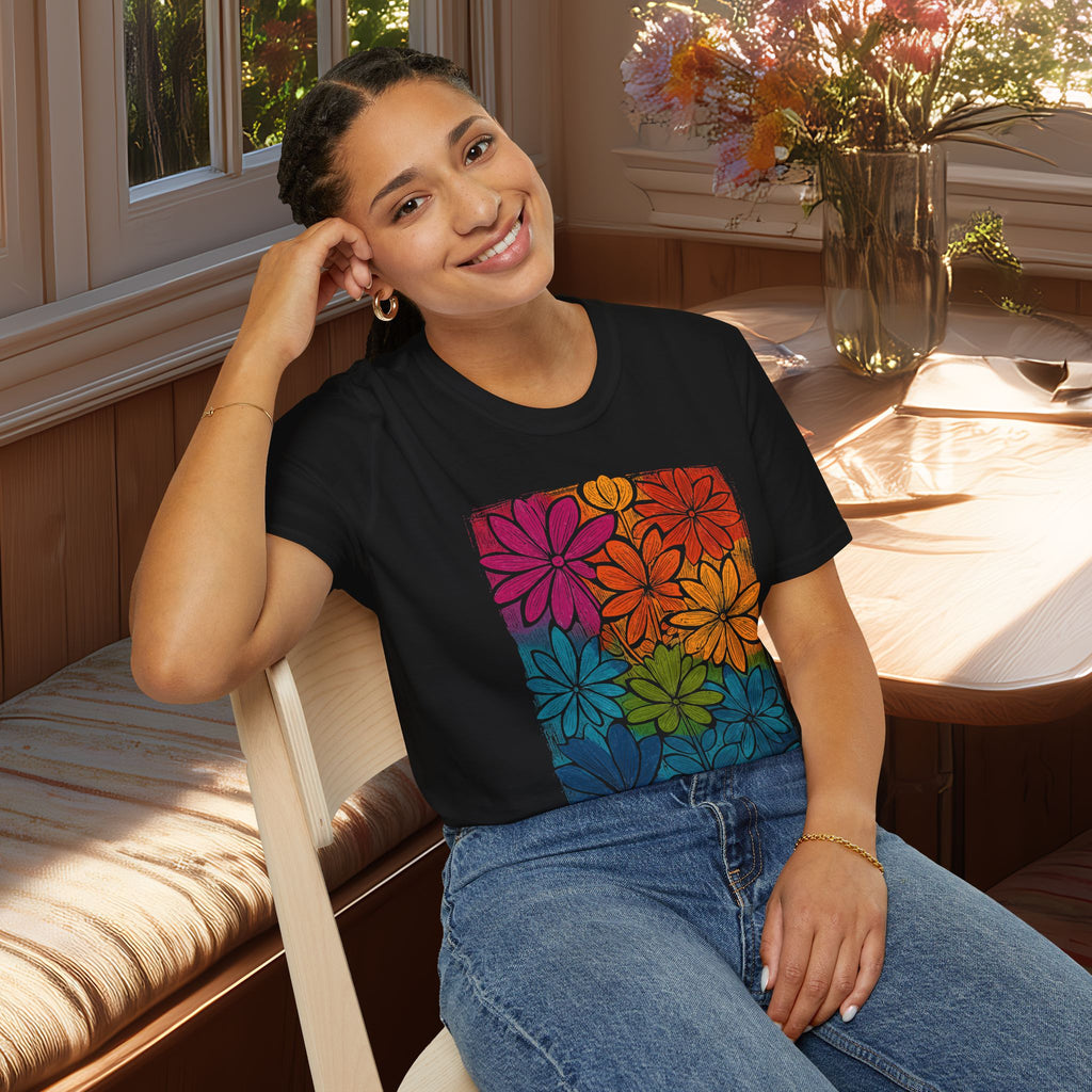 Retro 80's Rainbow Floral Collage T-Shirt