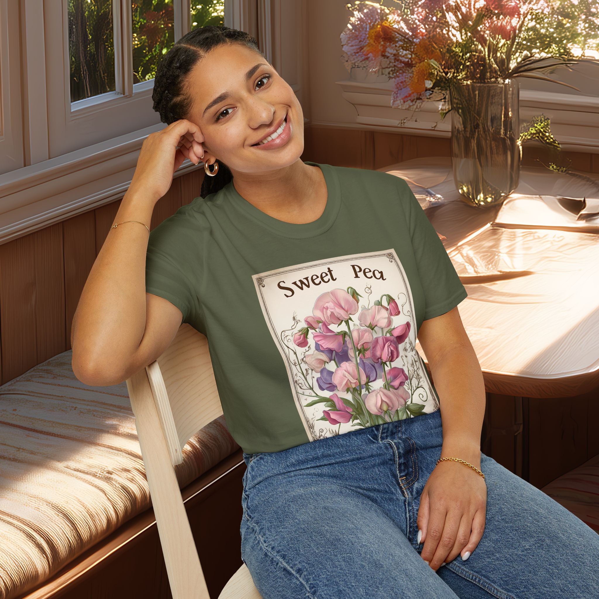 Vintage Sweet Peas Seed Packet Unisex T-Shirt for Gardeners