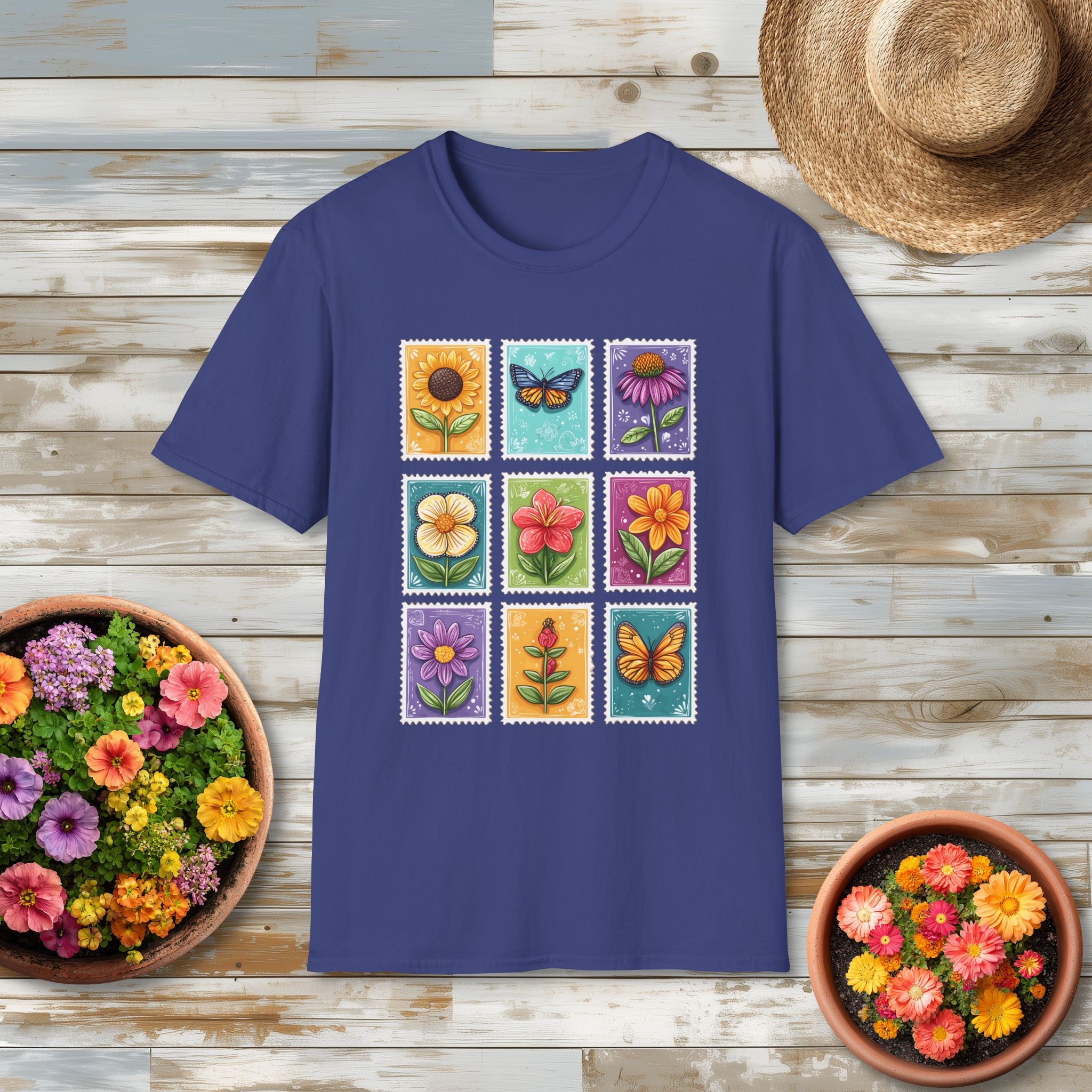 Whimsical 3x3 Floral & Butterfly Stamp Collection T-Shirt