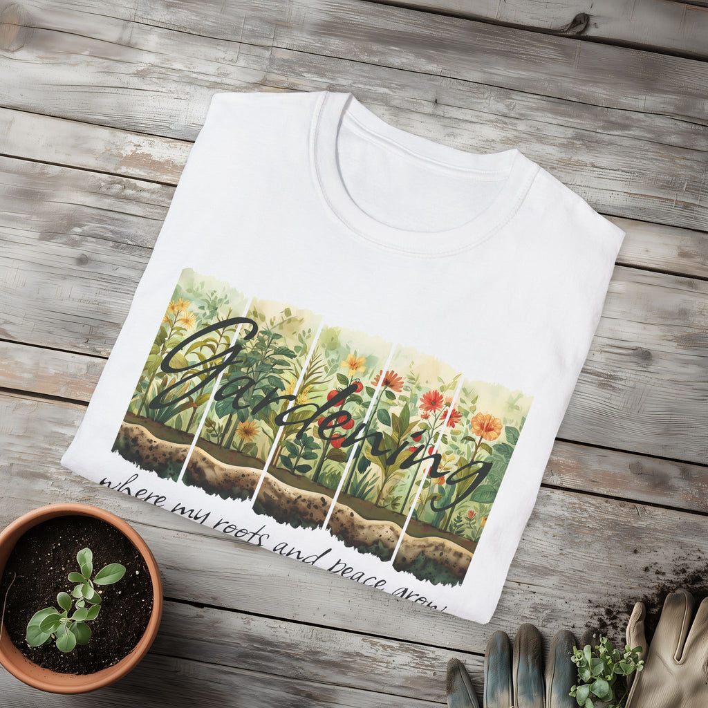Where My Roots and Peace Grow T-Shirt for Gardeners