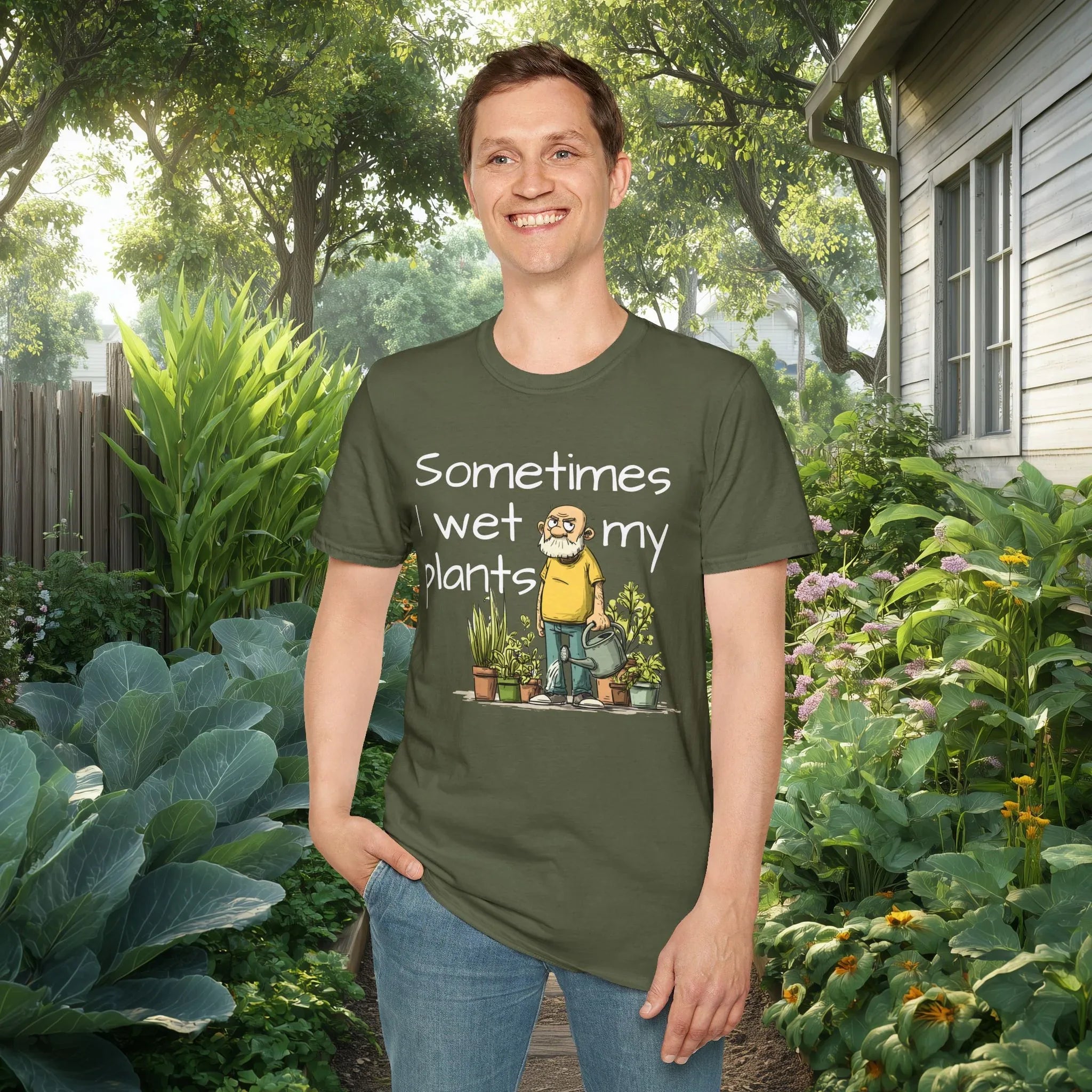 Sometimes I Wet My Plants Funny Gardening T-Shirt – Grumpy Old Man