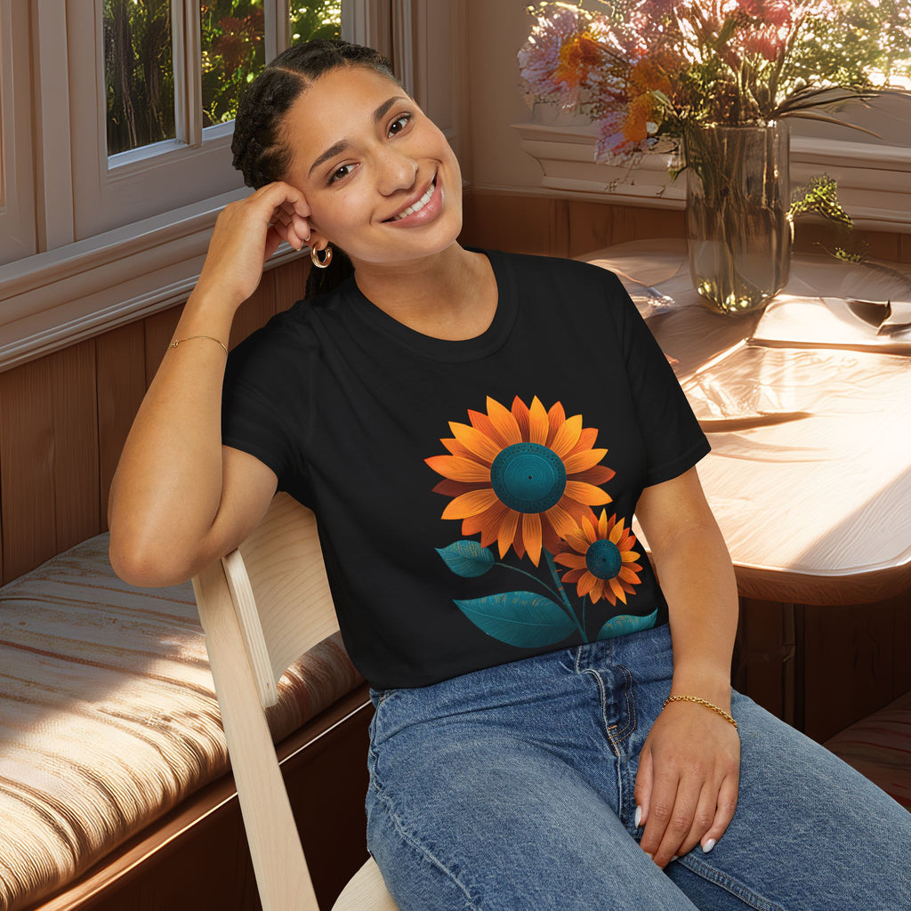 Minimalist Sunflower Duo T-Shirt – Modern Garden Style