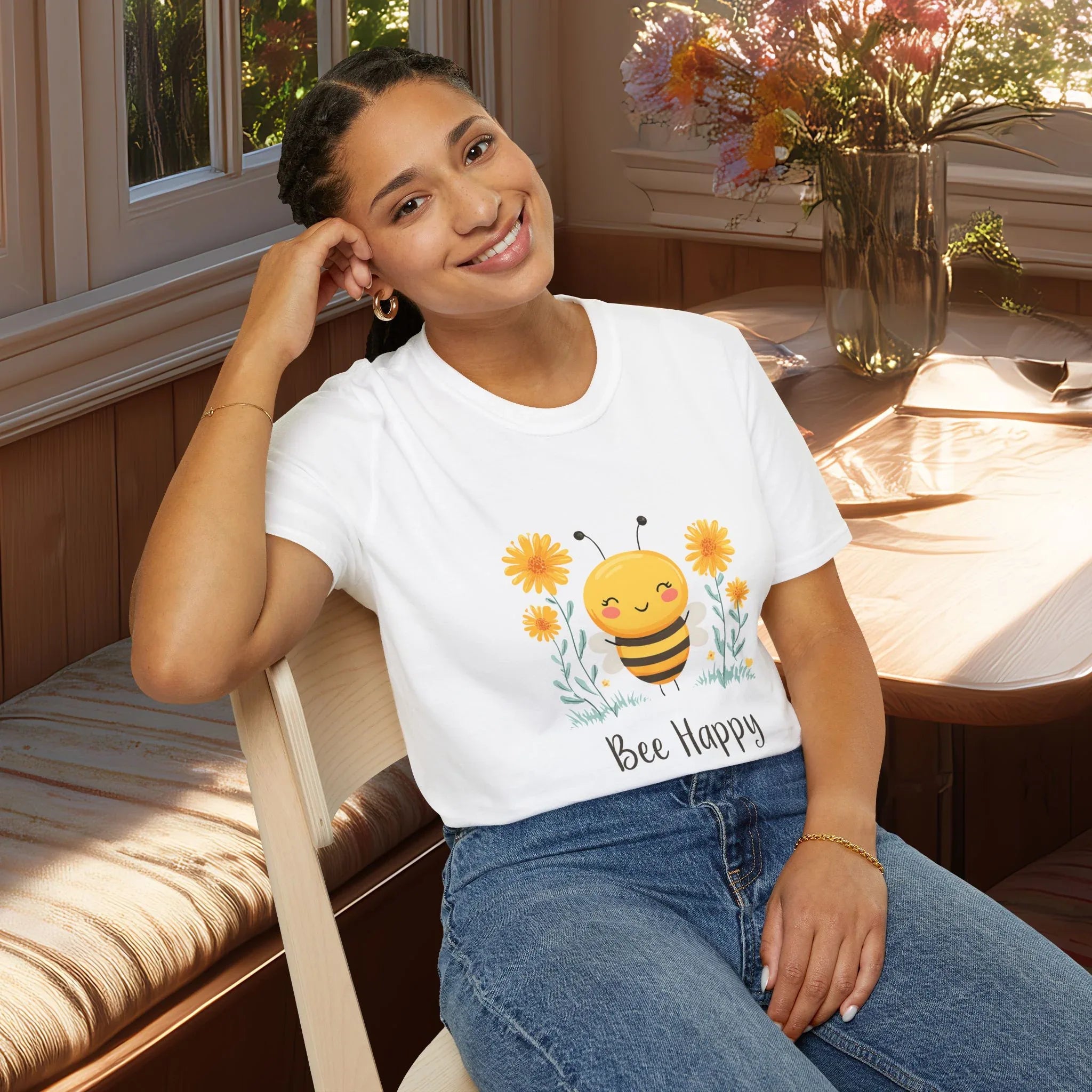 Cartoon Bee Happy T-Shirt for Bee Enthusiasts