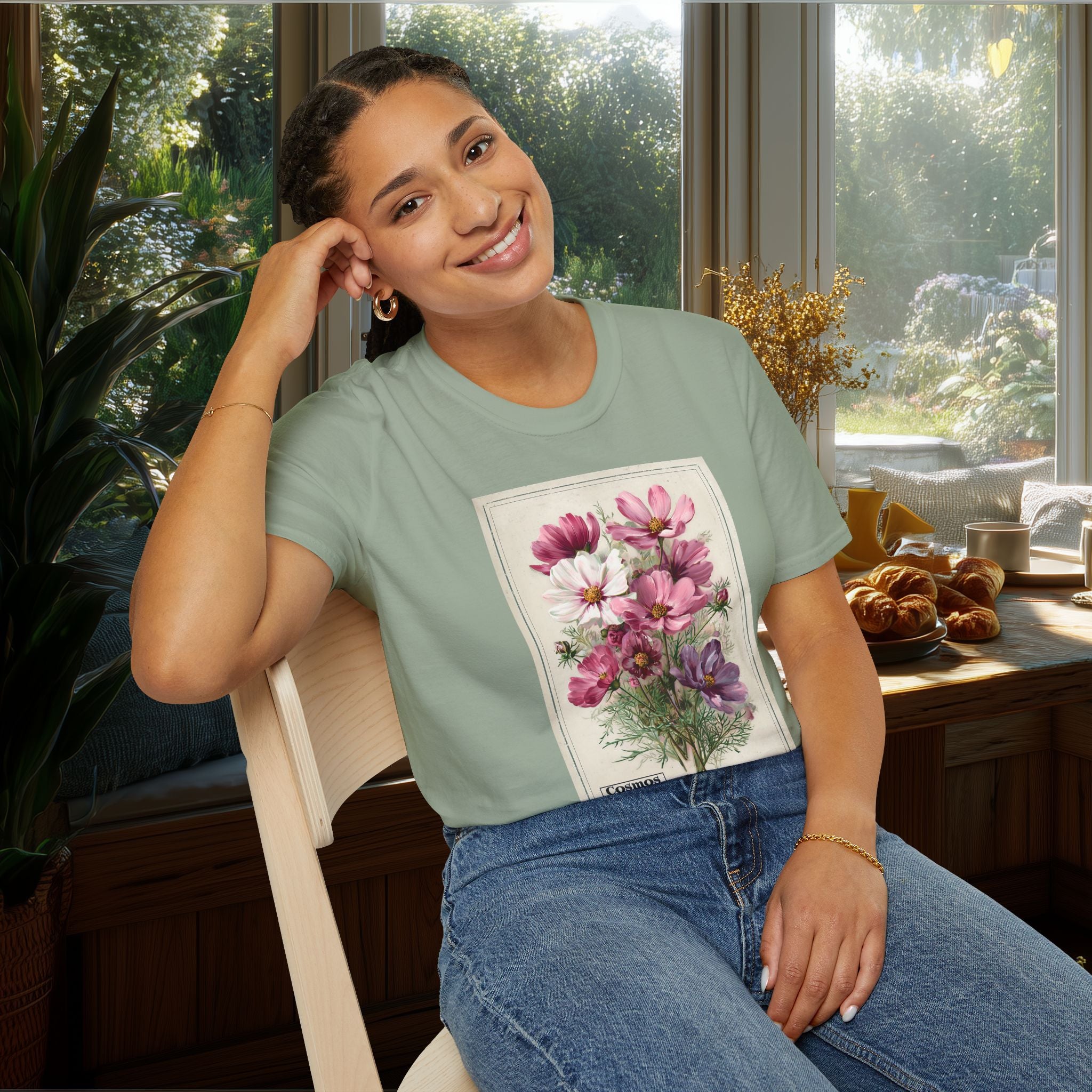 Vintage Cosmos Seed Packet Unisex T-Shirt for Gardeners, Nature Lovers, Summer Casual Wear