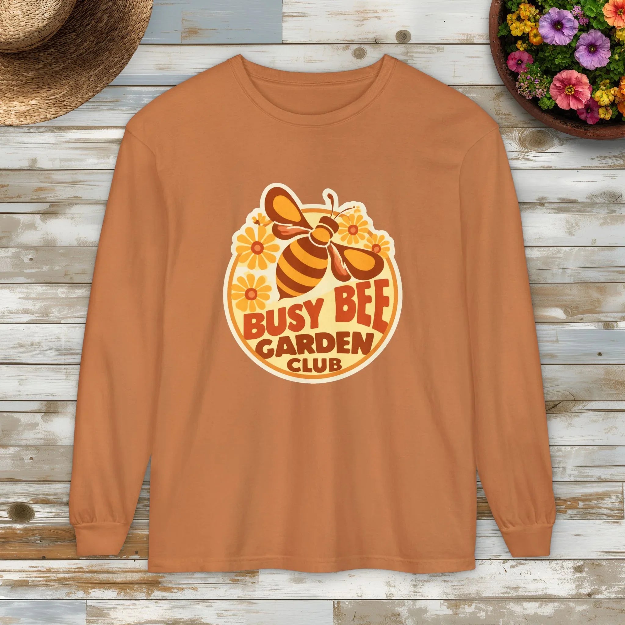 Busy Bee Garden Club Long Sleeve Tee – Retro 60s Bee Shirt