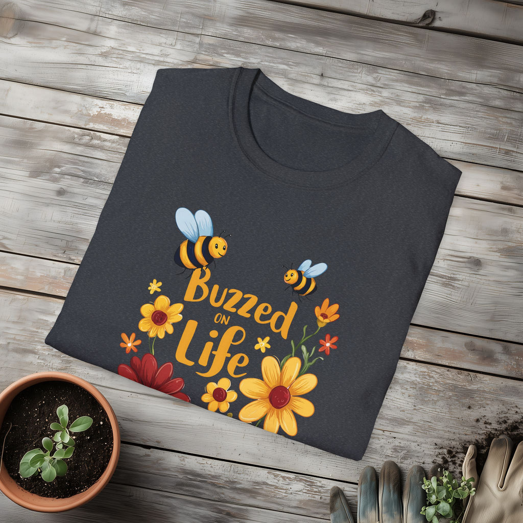 Cartoon Buzzed on Life Unisex T-Shirt for Gardeners, Nature Lovers
