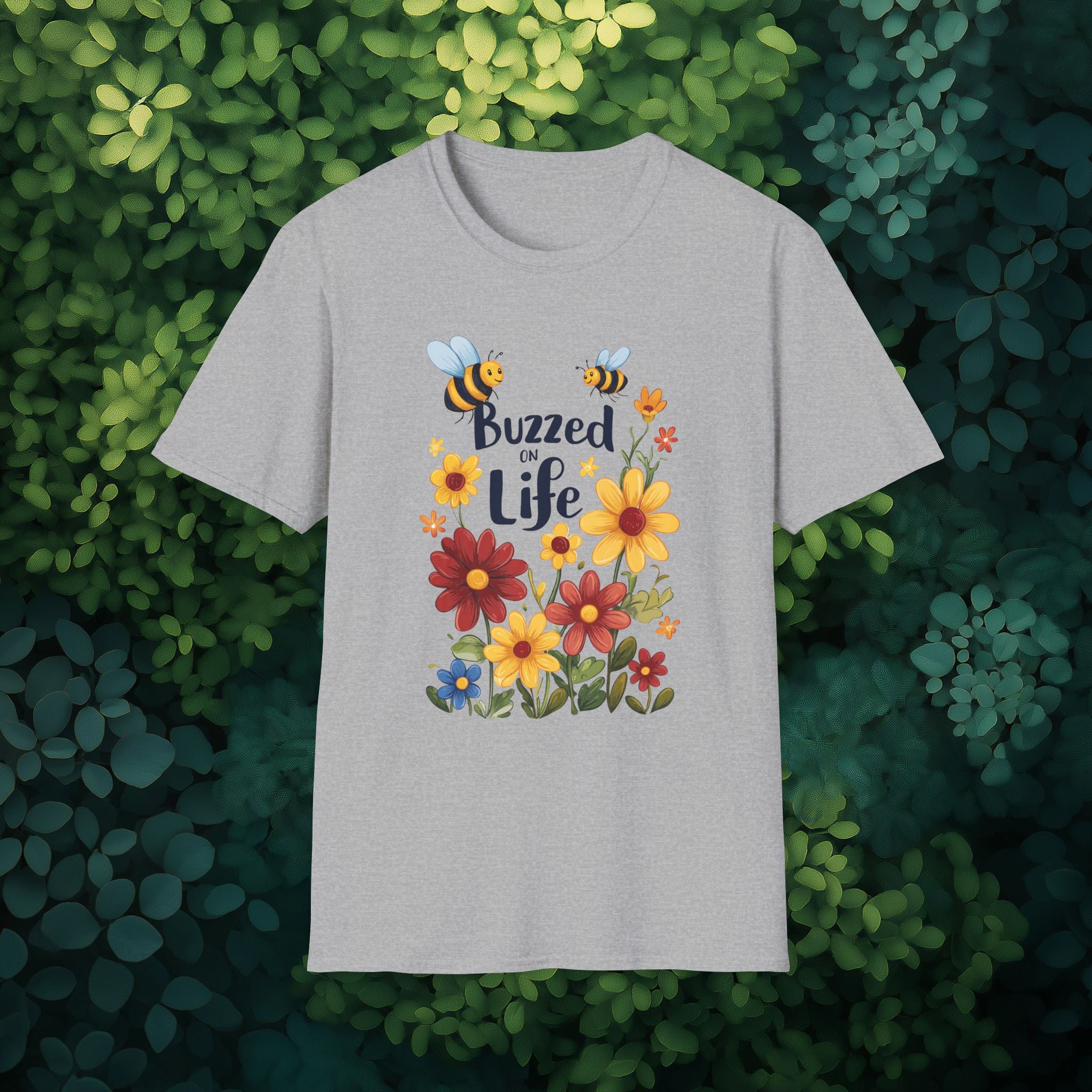 Cartoon Buzzed on Life Unisex T-Shirt for Gardeners, Nature Lovers