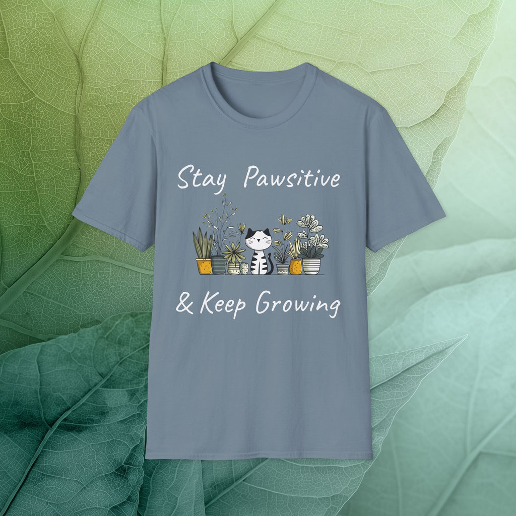Stay Pawsitive & Keep Growing Cat and Plants T-Shirt