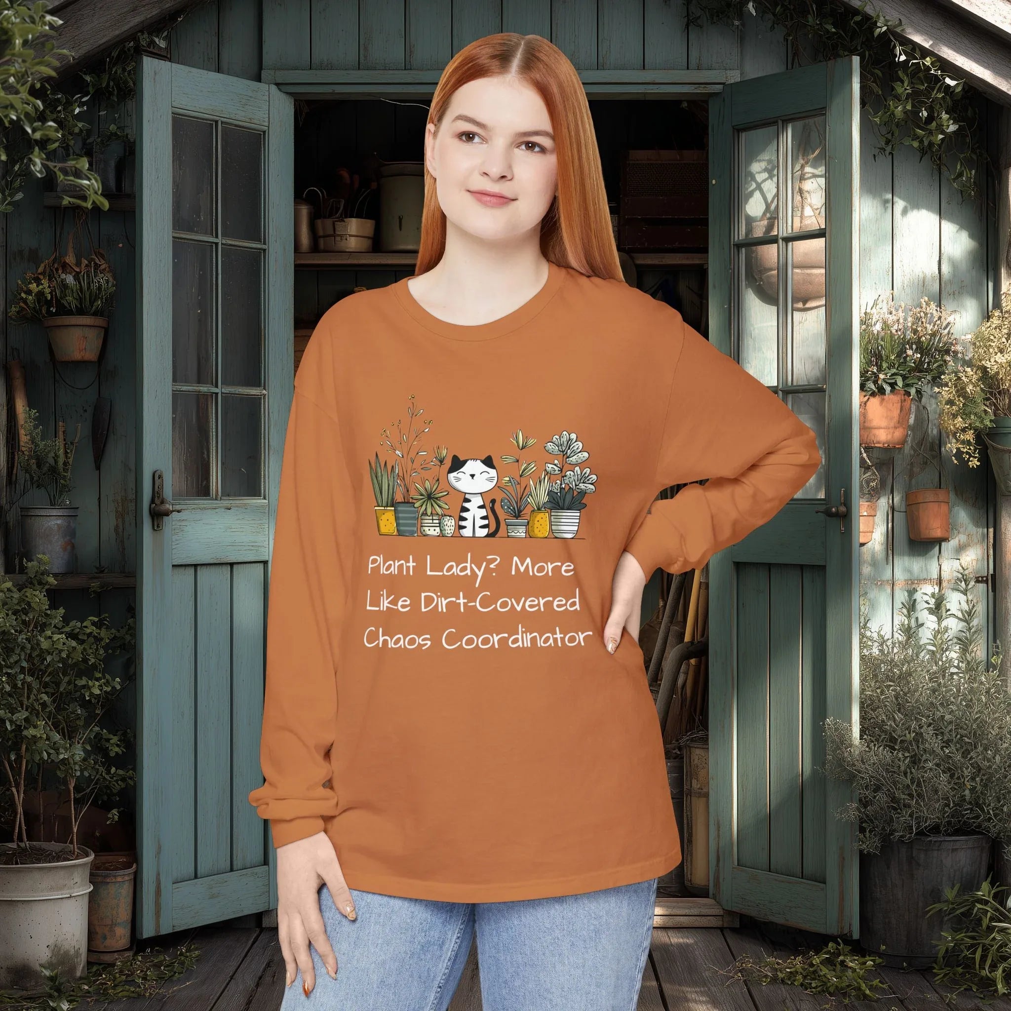 Plant Lady Chaos Coordinator - Cat & Plants Long Sleeve Tee