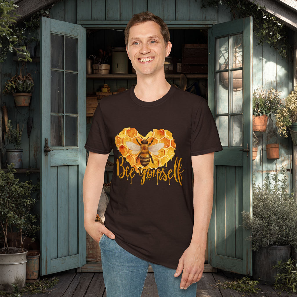 Sweet Honeycomb Heart Bee Yourself Unisex T-Shirt for Gardeners, Nature Lovers, Bee Enthusiasts