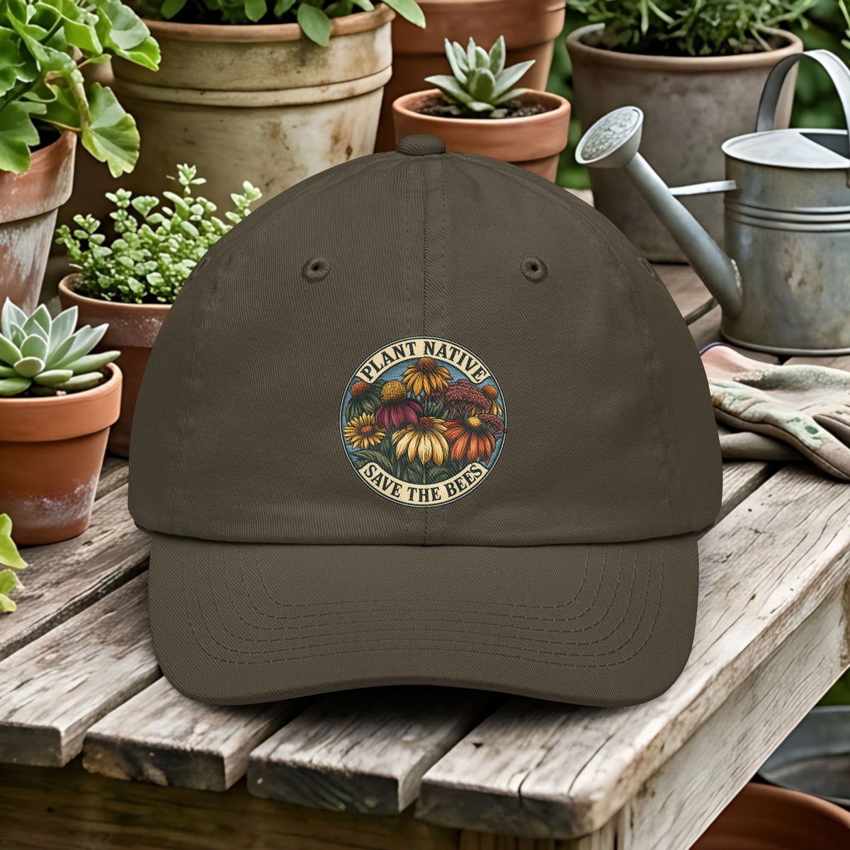 Plant Native Save the Bees Dad Hat – Native Wildflower Pollinator Cap