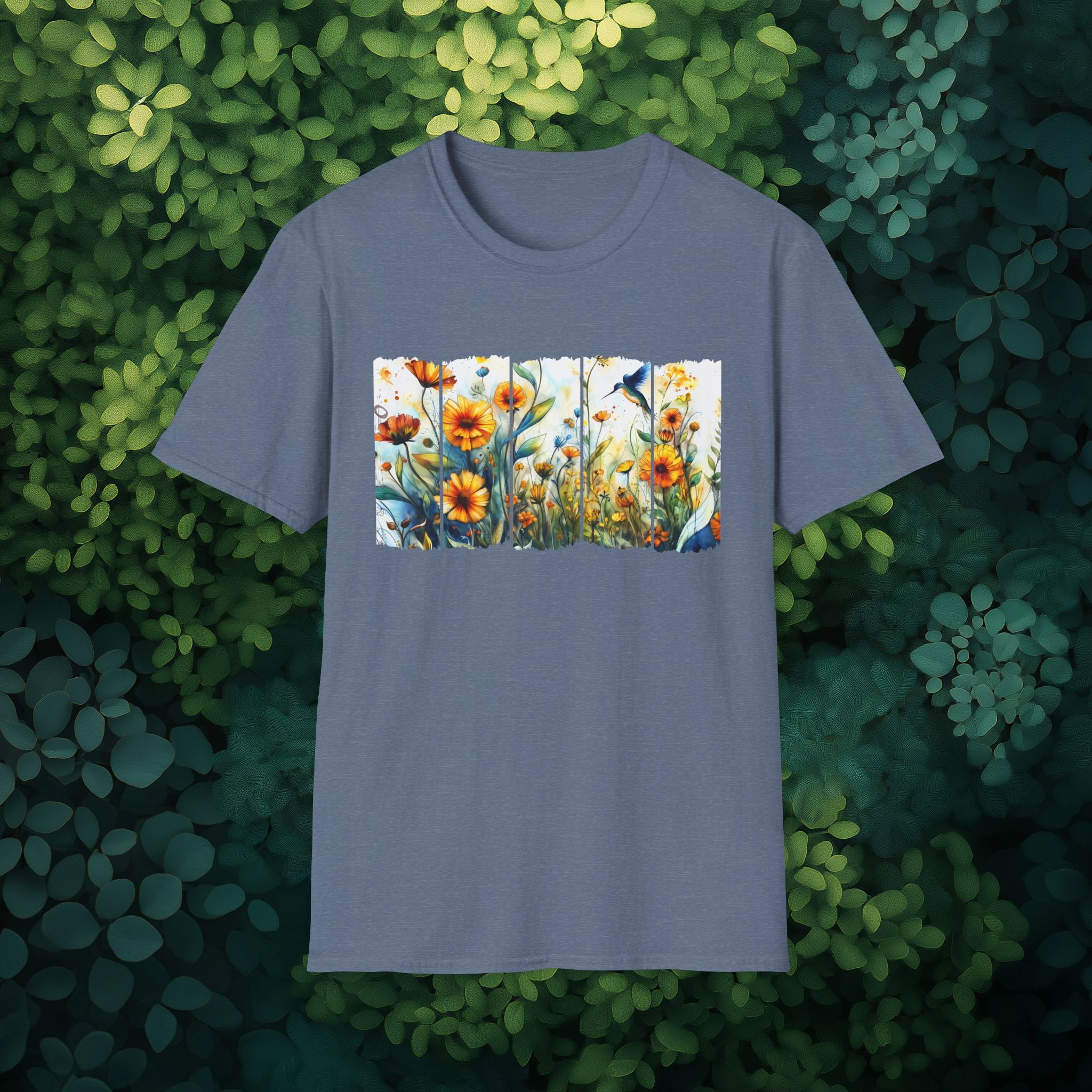 Hummingbird in Wildflowers Unisex T-Shirt for Gardeners, Nature Lovers, Bee Enthusiasts