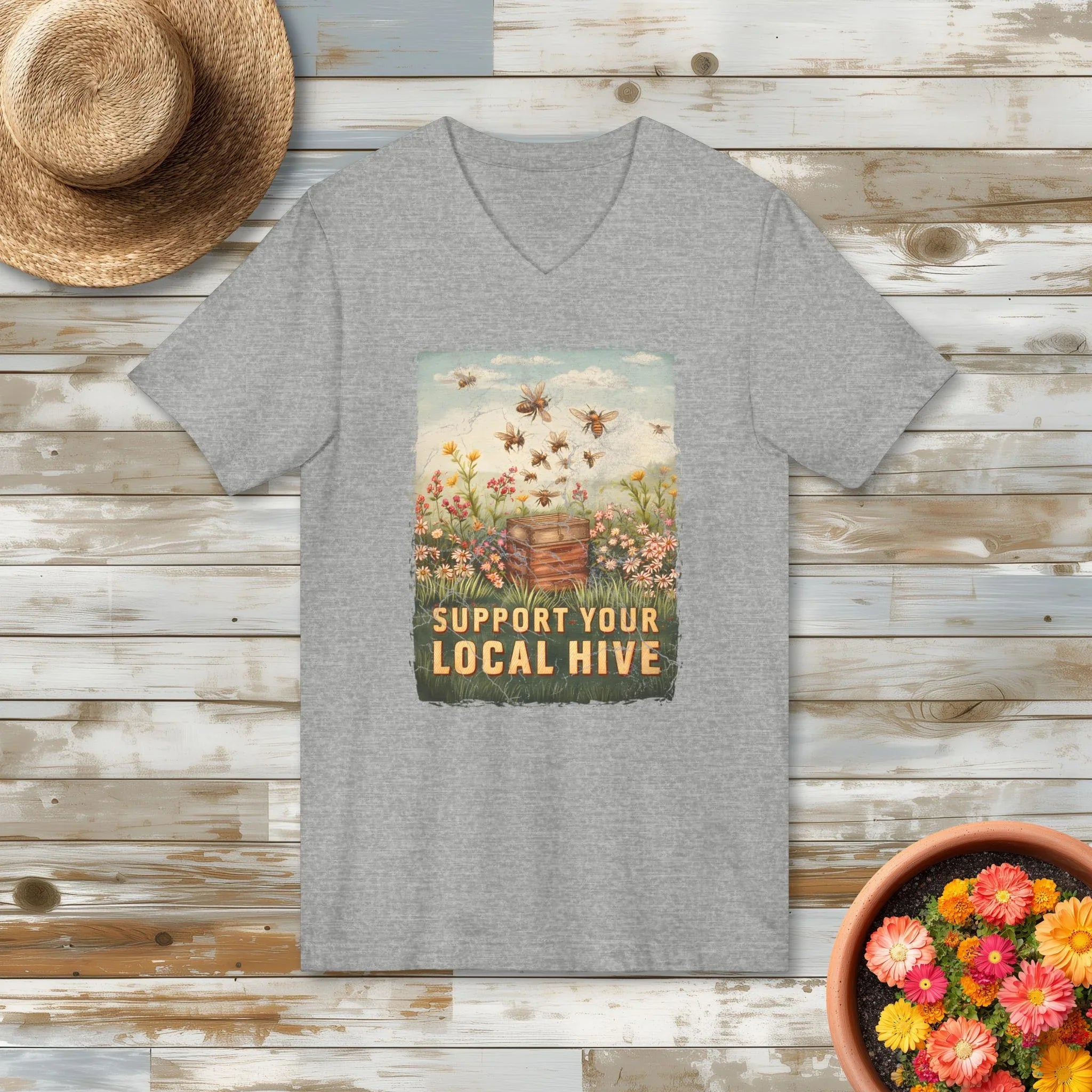 Vintage Support Your Local Hive Bee Lover V-Neck Tee