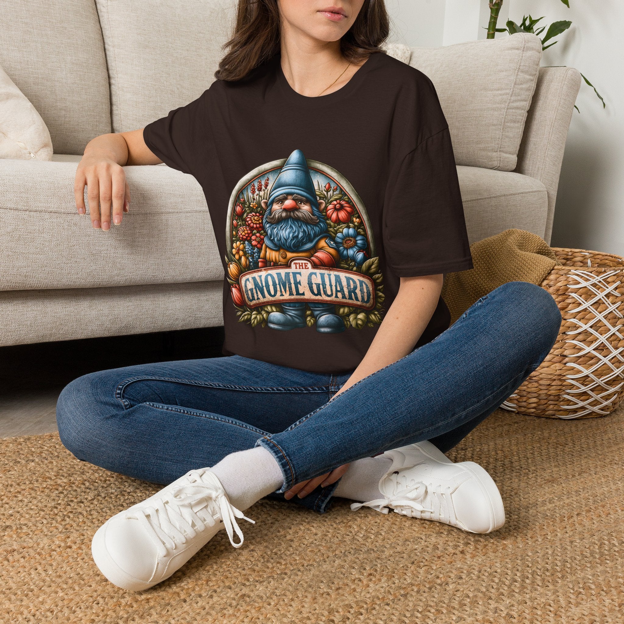 Funny Gnome Guard Garden Emblem T-shirt