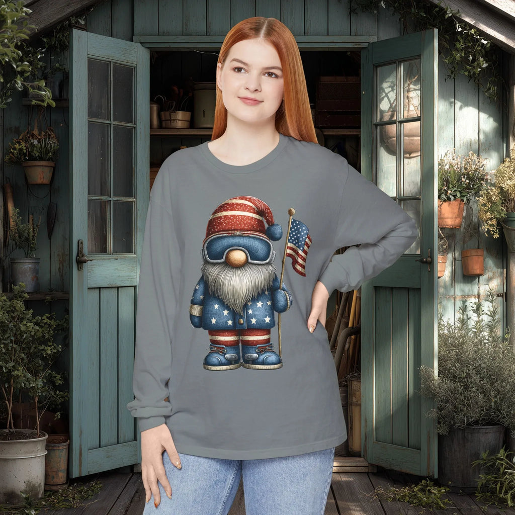 Patriotic Winter Gnome Shirt – USA Long Sleeve Tee