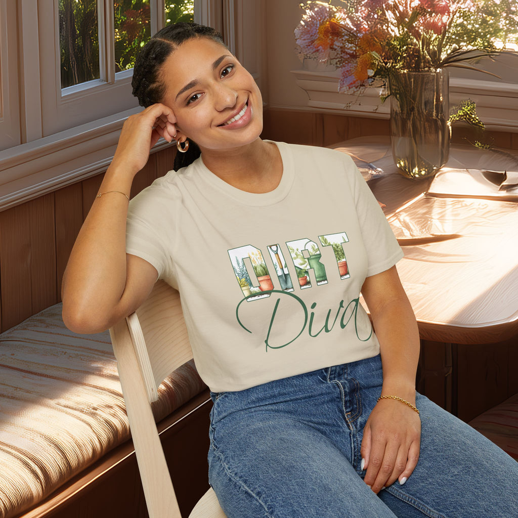 Dirt Diva T-Shirt for Gardeners, Nature Lovers, Summer Casual Wear