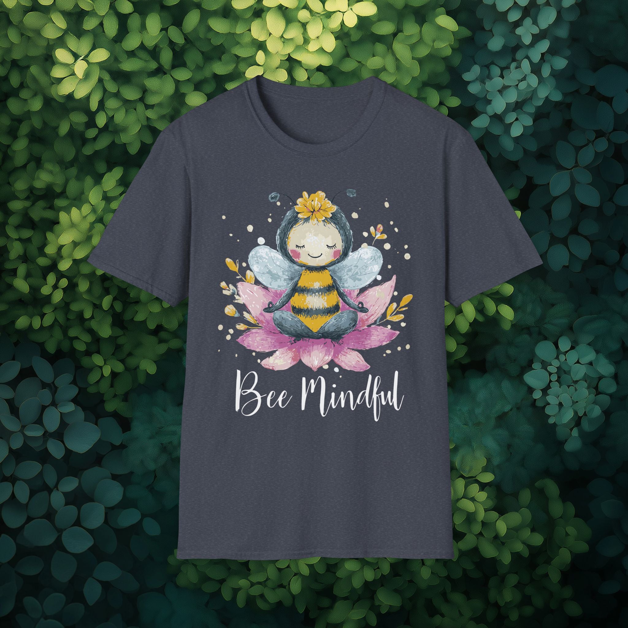 Bee Mindful Meditation Unisex T-Shirt for Gardeners, Nature Lovers, Yoga Enthusiasts