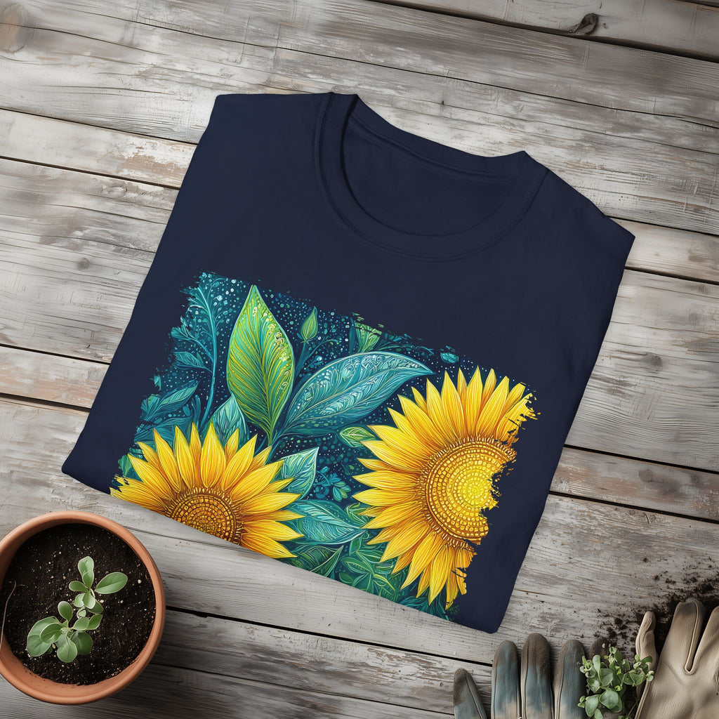 Whimsical Sunflower Garden T-Shirt for Plant Lovers and Gardeners