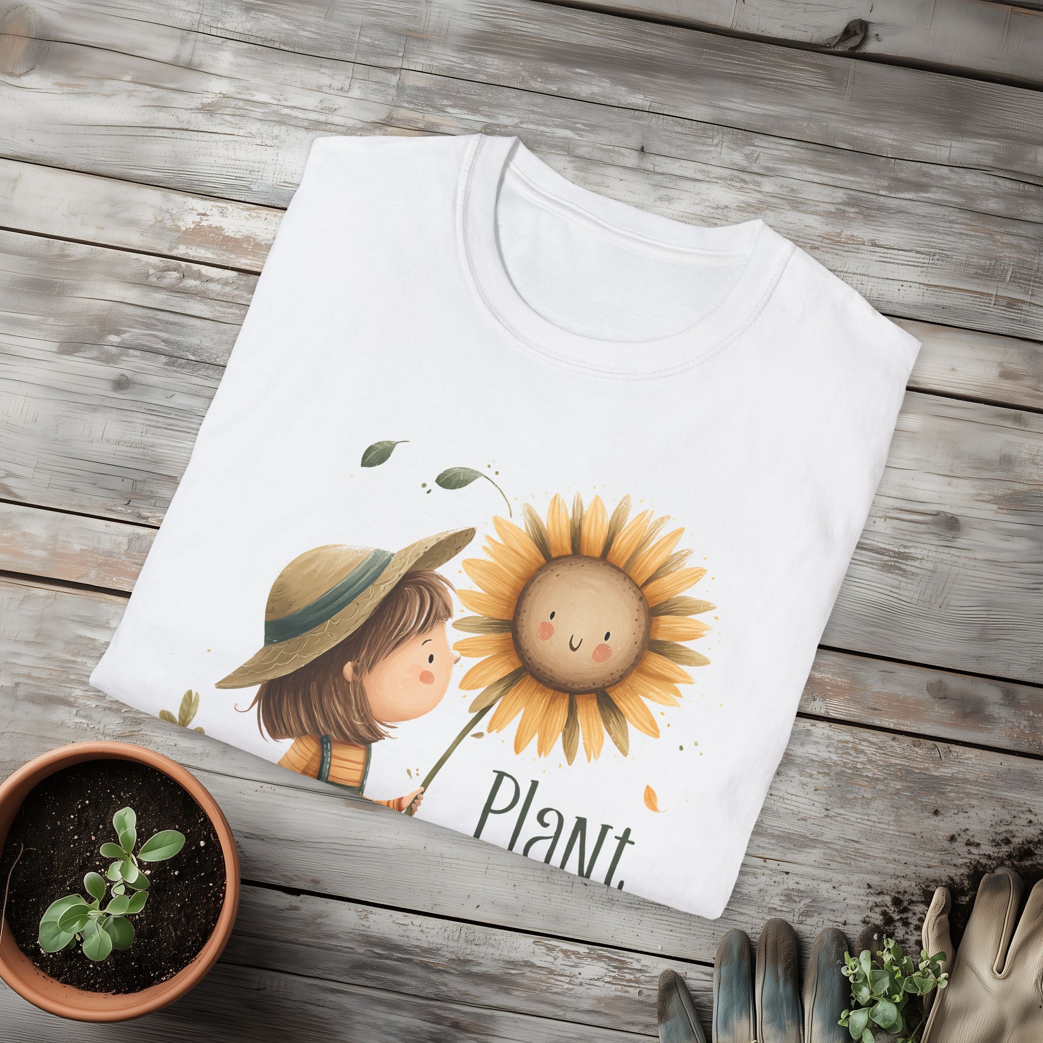 Plant Whisperer Girl and Sunflower T-Shirt