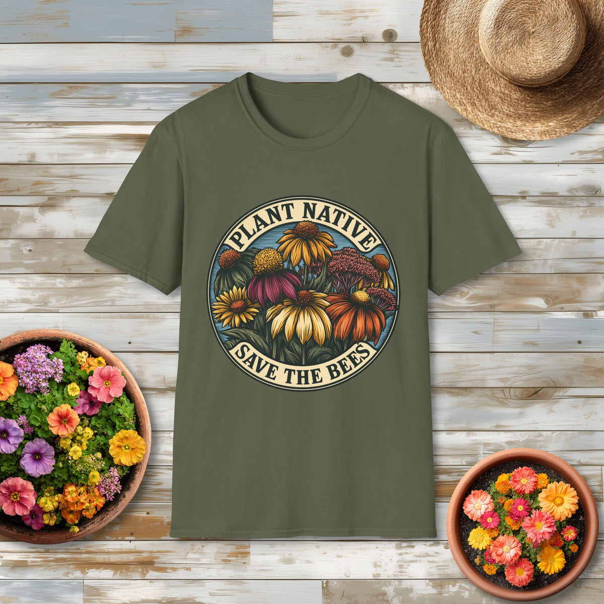 Plant Native Save the Bees T-Shirt – Retro Wildflower Pollinator Tee