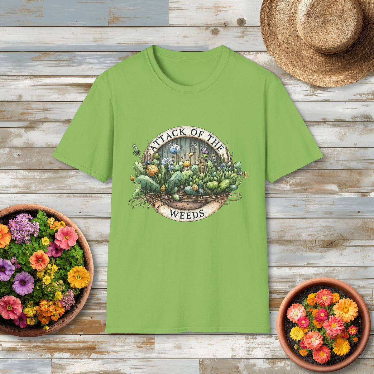 Attack of the Weeds T-Shirt – Retro Gardening Humor Emblem Tee